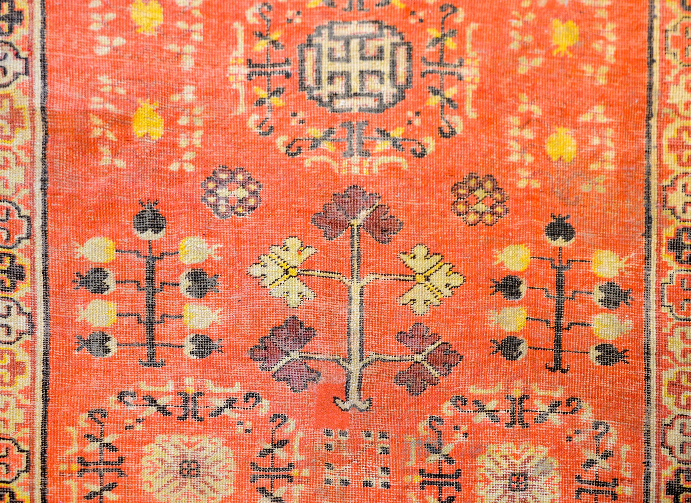 Wool Wonderful Early 20th Century Central Asian Khotan Rug For Sale