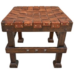 Wonderful Early 20th Century English Arts & Crafts Leather Top Stool