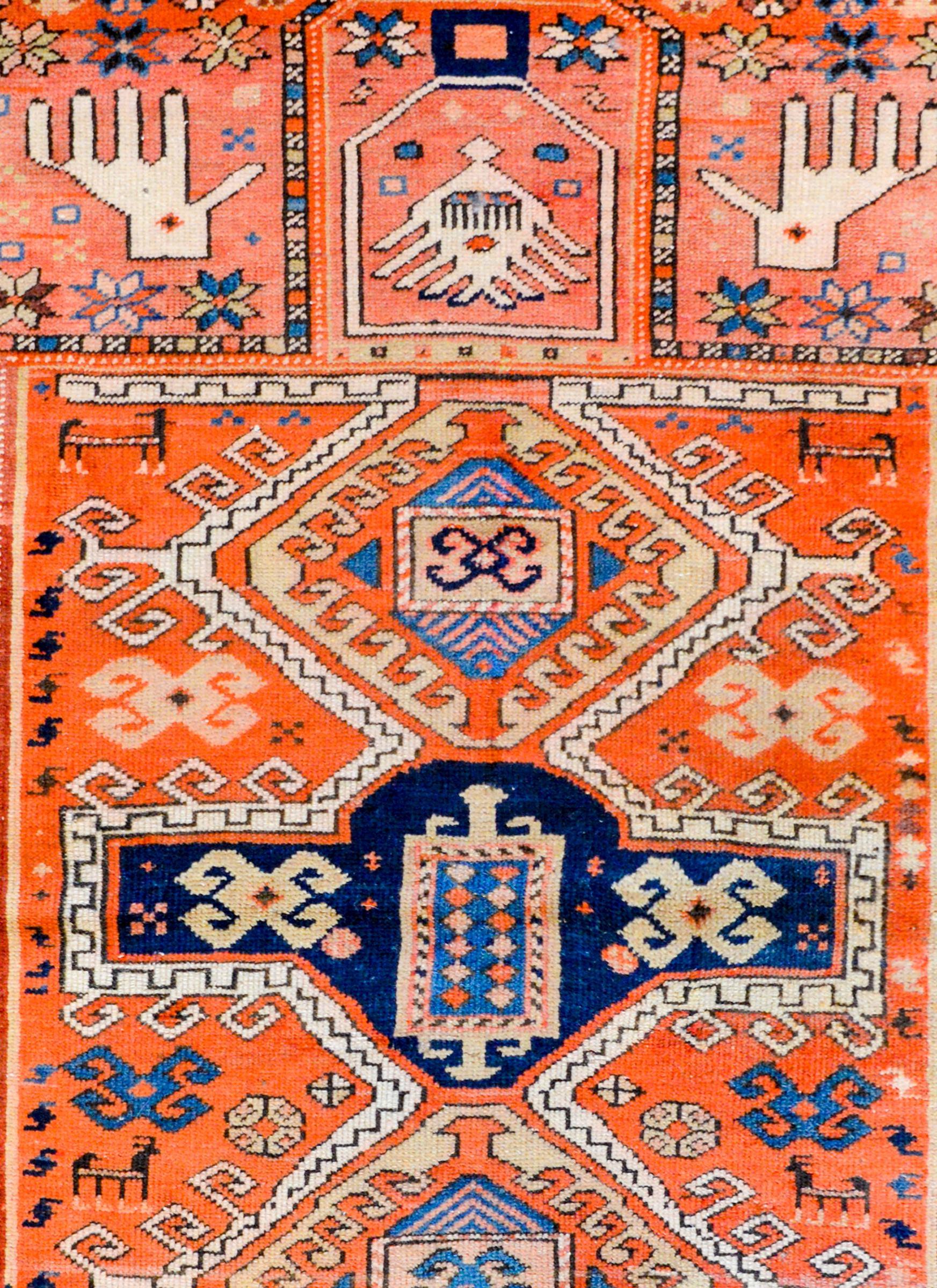 Wool Wonderful Early 20th Century Fachralo Kazak  Prayer Rug For Sale