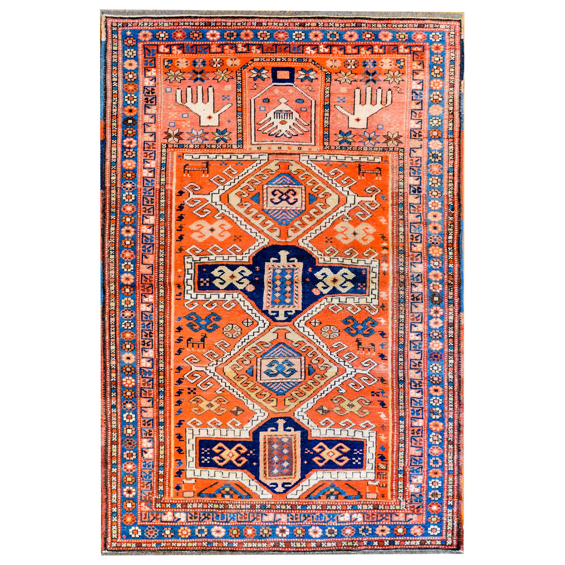 Wonderful Early 20th Century Fachralo Kazak  Prayer Rug For Sale