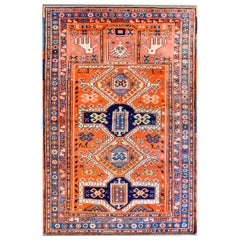 Antique Wonderful Early 20th Century Fachralo Kazak  Prayer Rug