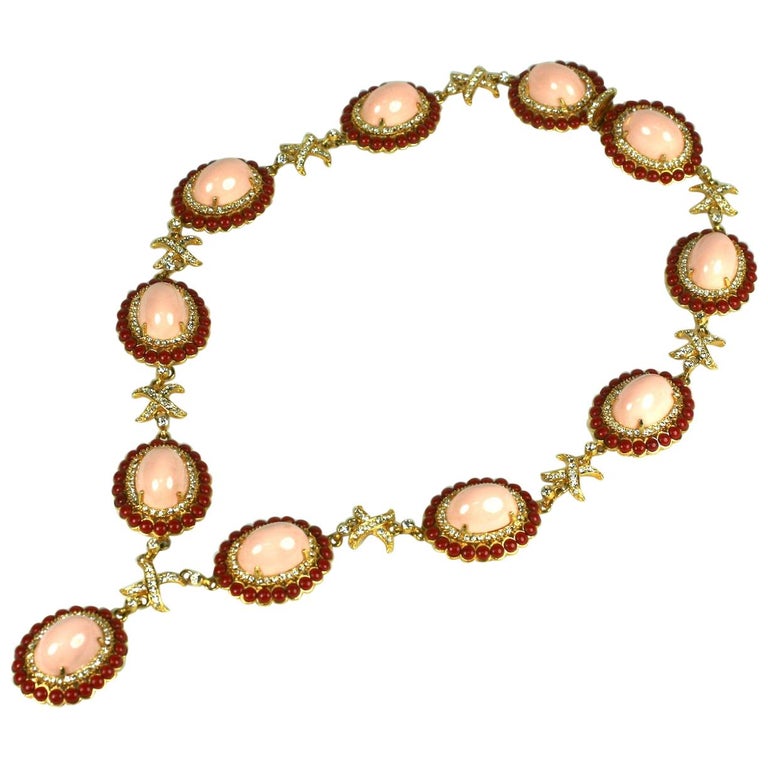 Wonderful, Early K.J.L Faux Coral Link Necklace For Sale