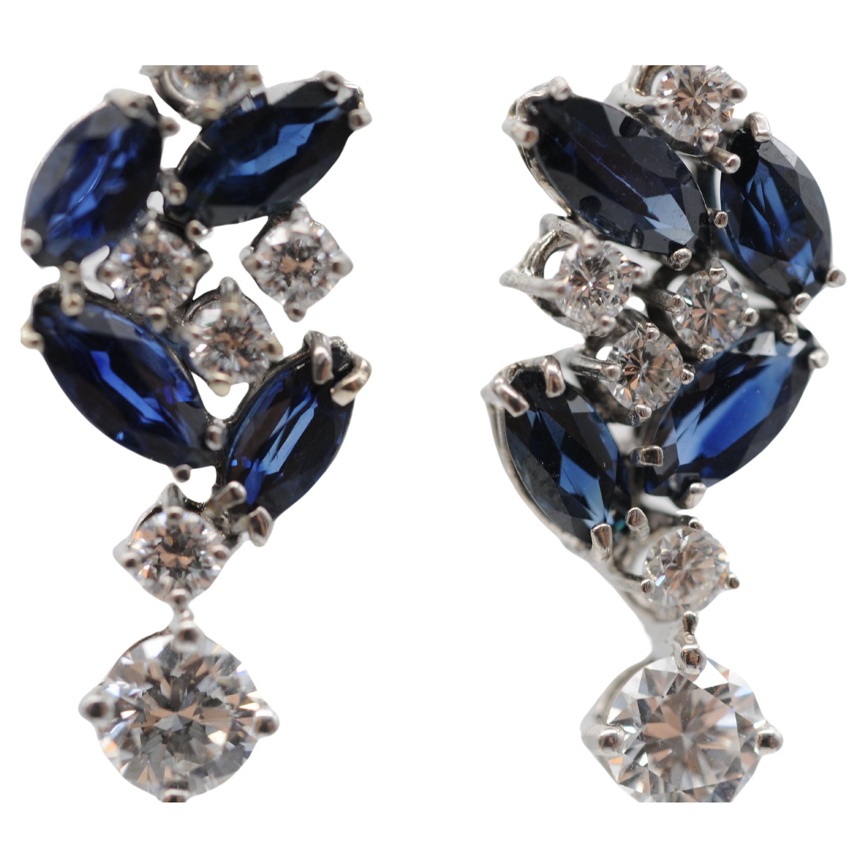 Wonderful earrings in 18k white gold with diamonds and sapphires. For Sale 4