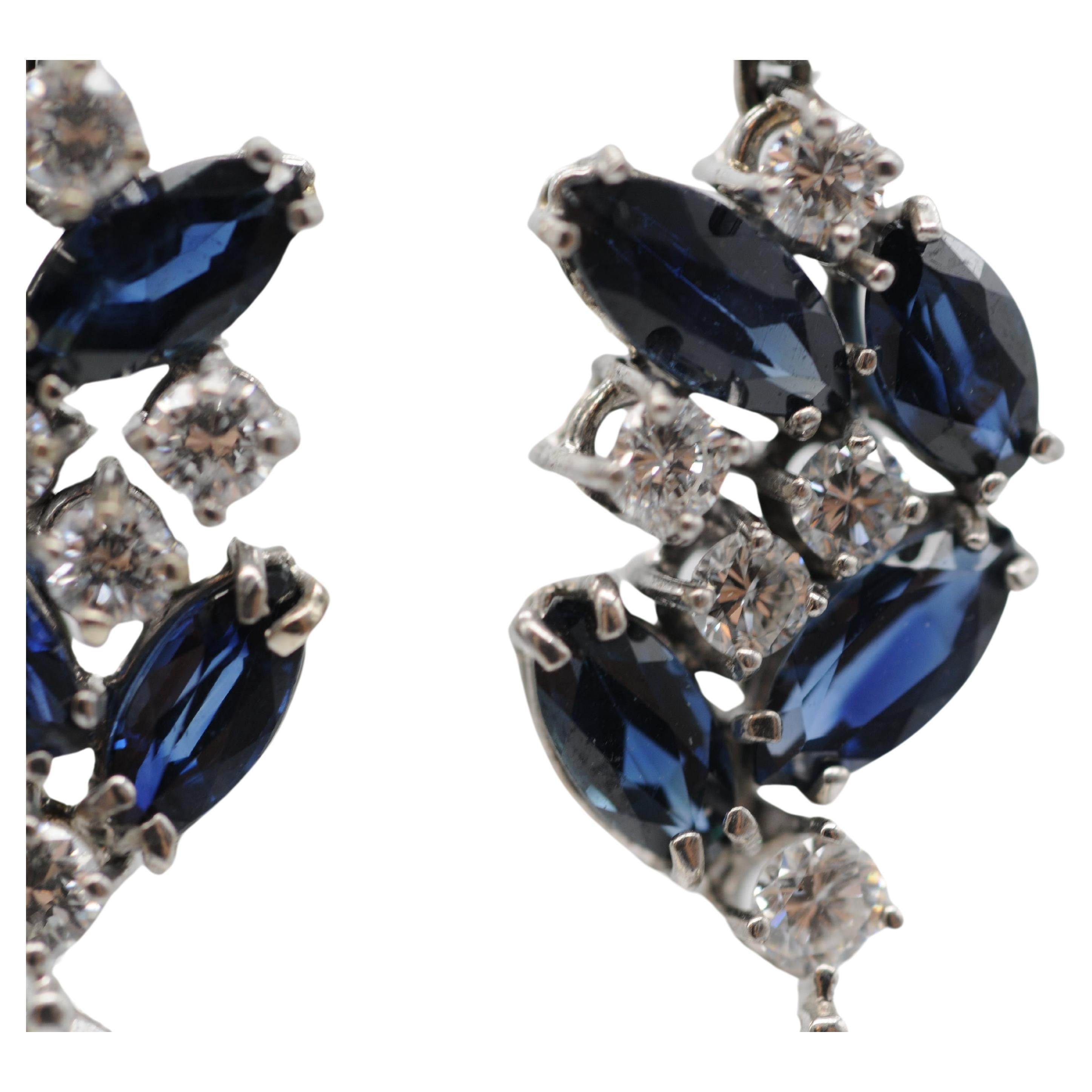 Wonderful earrings in 18k white gold with diamonds and sapphires. For Sale 5