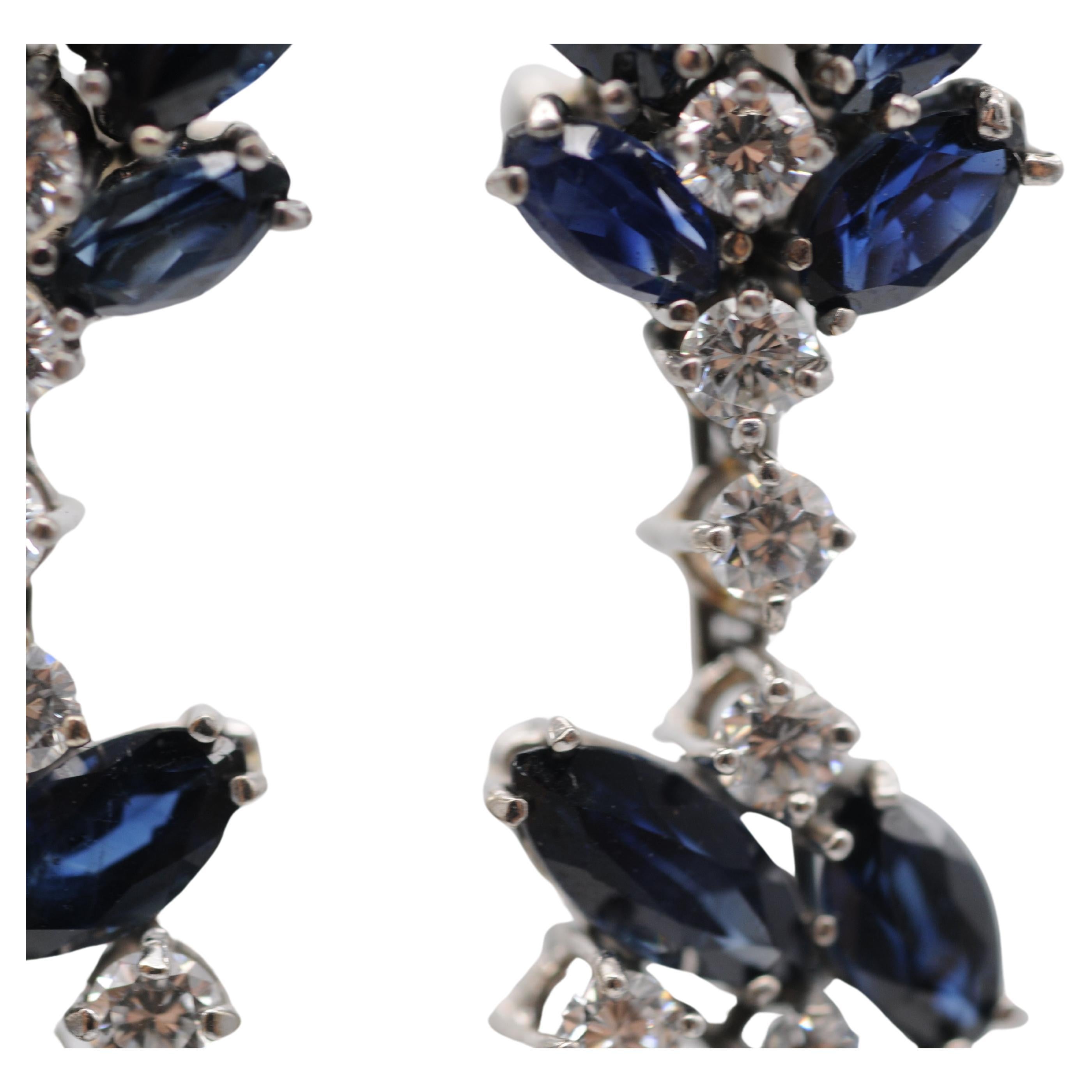 Wonderful earrings in 18k white gold with diamonds and sapphires. For Sale 7