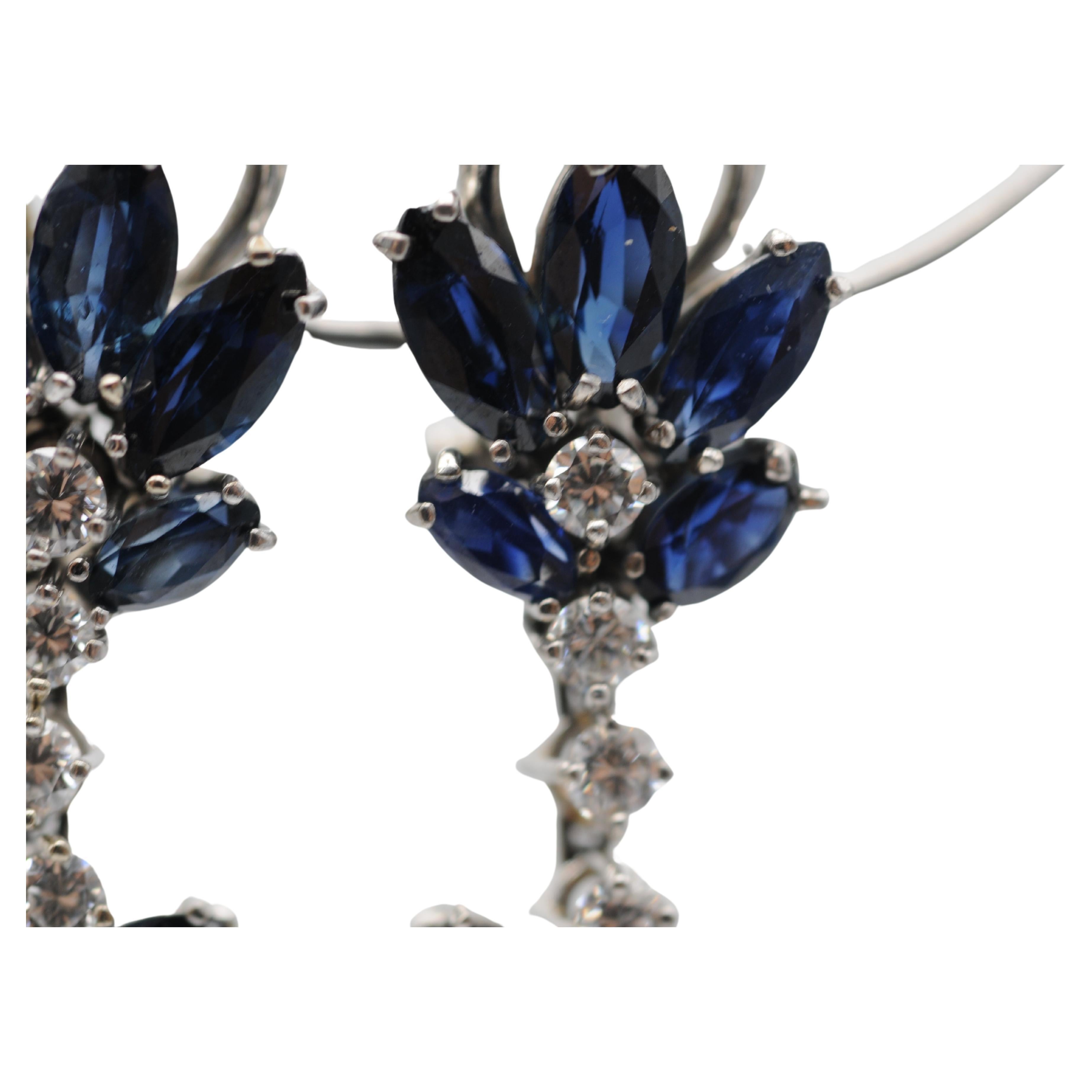 Wonderful earrings in 18k white gold with diamonds and sapphires. For Sale 8