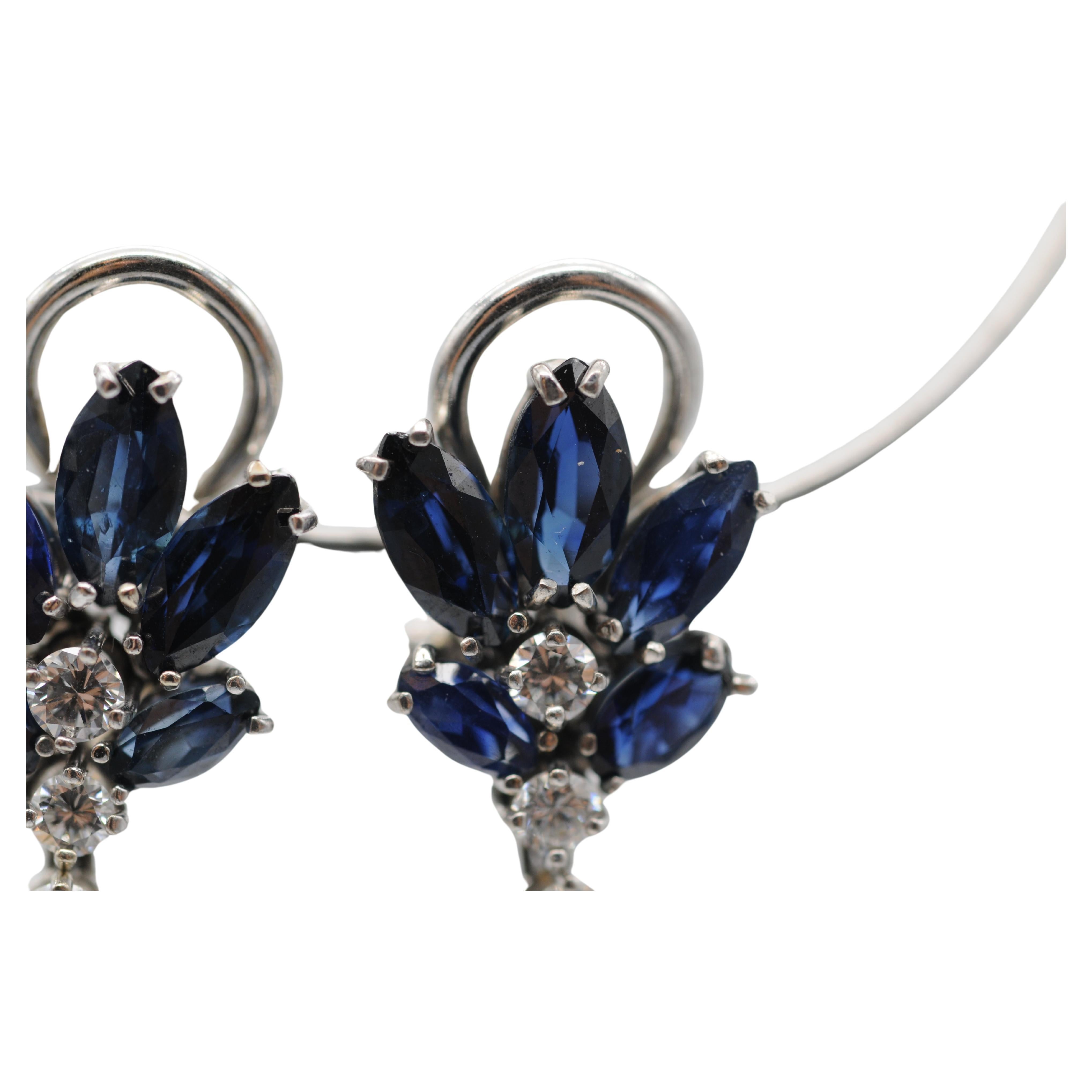 Wonderful earrings in 18k white gold with diamonds and sapphires. For Sale 9