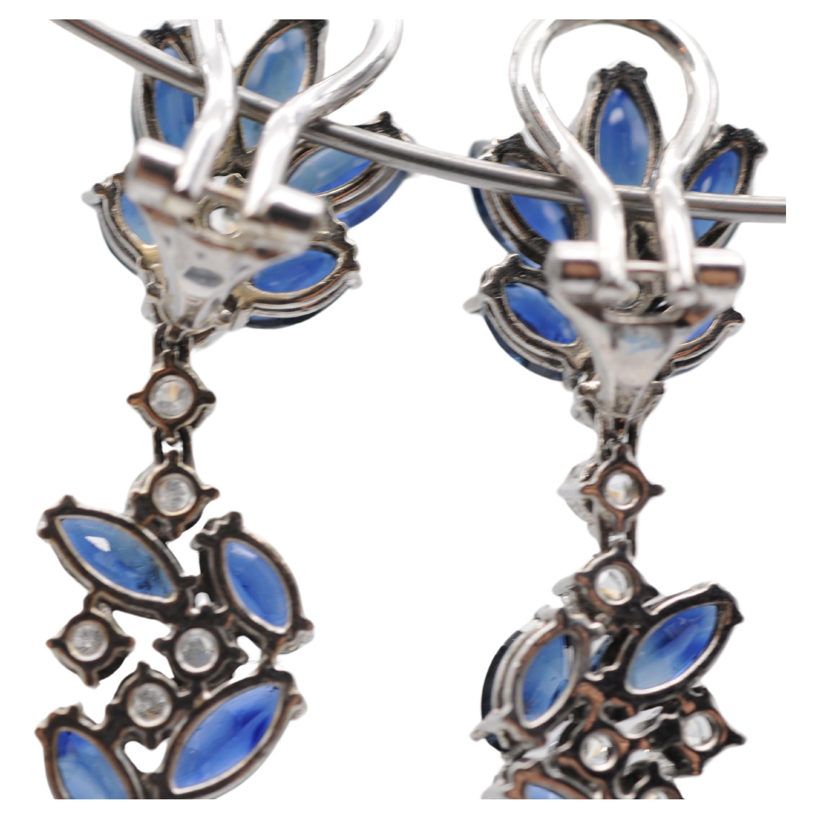 Wonderful earrings in 18k white gold with diamonds and sapphires. For Sale 13