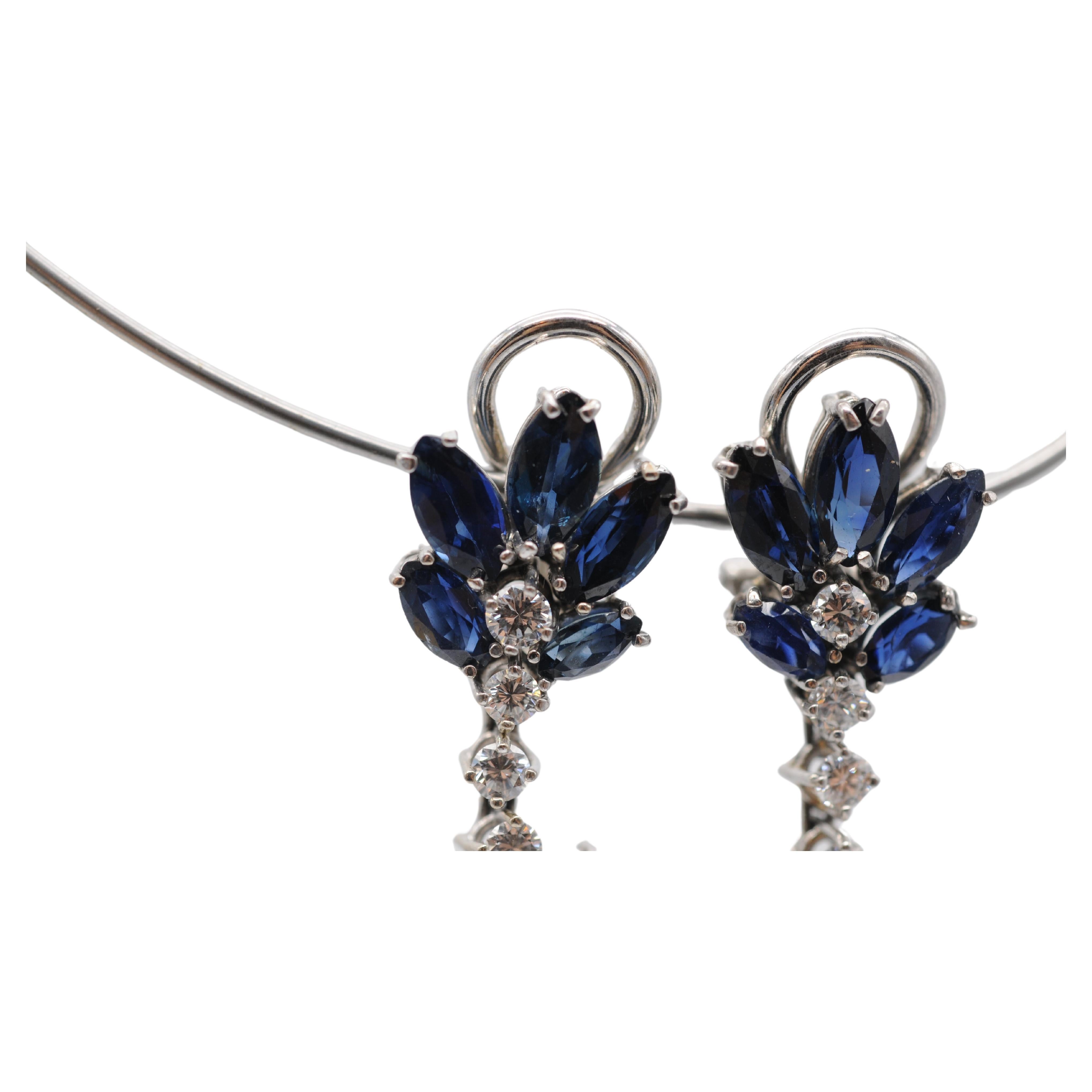 Women's or Men's Wonderful earrings in 18k white gold with diamonds and sapphires. For Sale