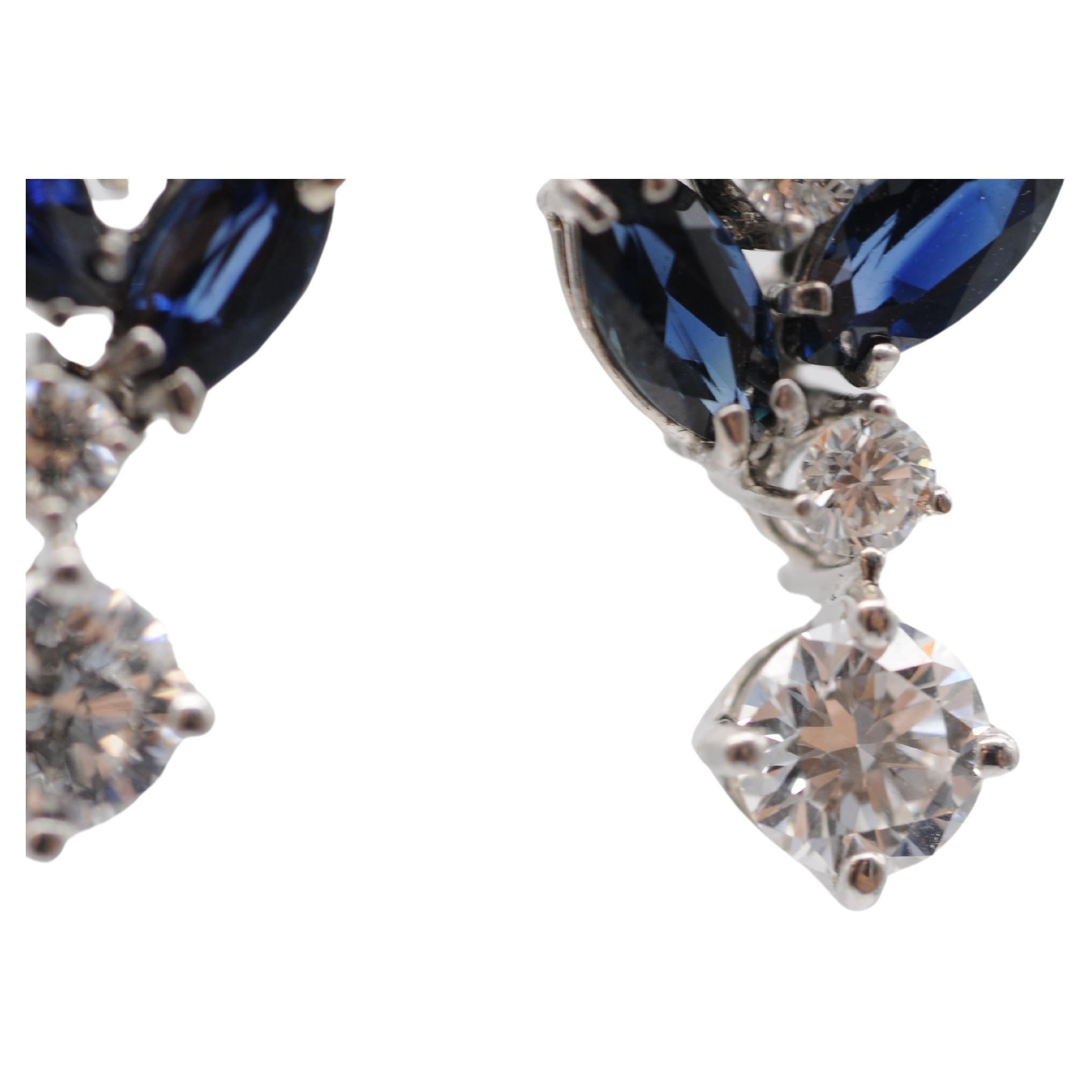 Wonderful earrings in 18k white gold with diamonds and sapphires. For Sale 1