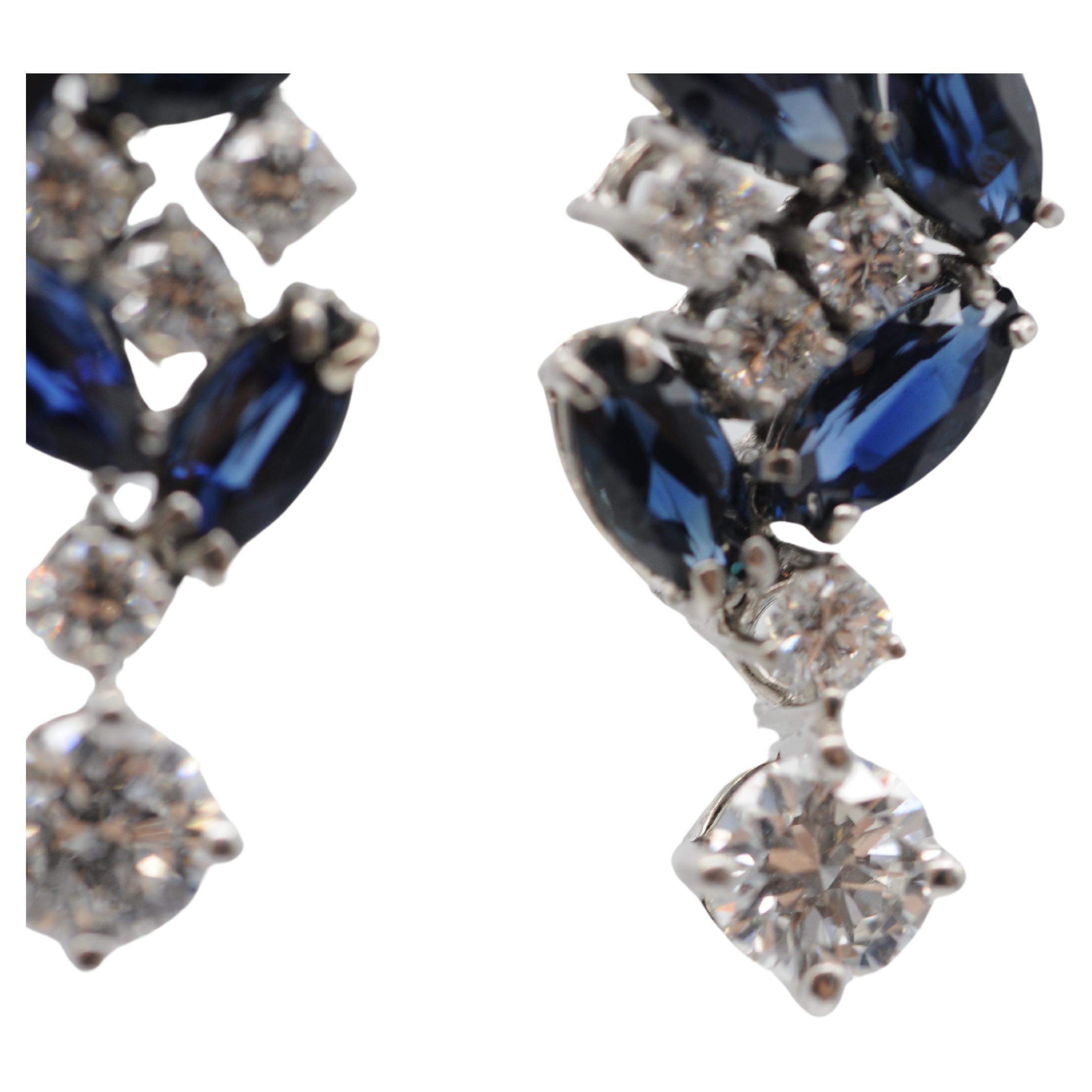 Wonderful earrings in 18k white gold with diamonds and sapphires. For Sale 2