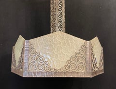 Wonderful Edgar Brandt Lorin Marsh Art Deco Scrolled Iron Art Glass Chandelier