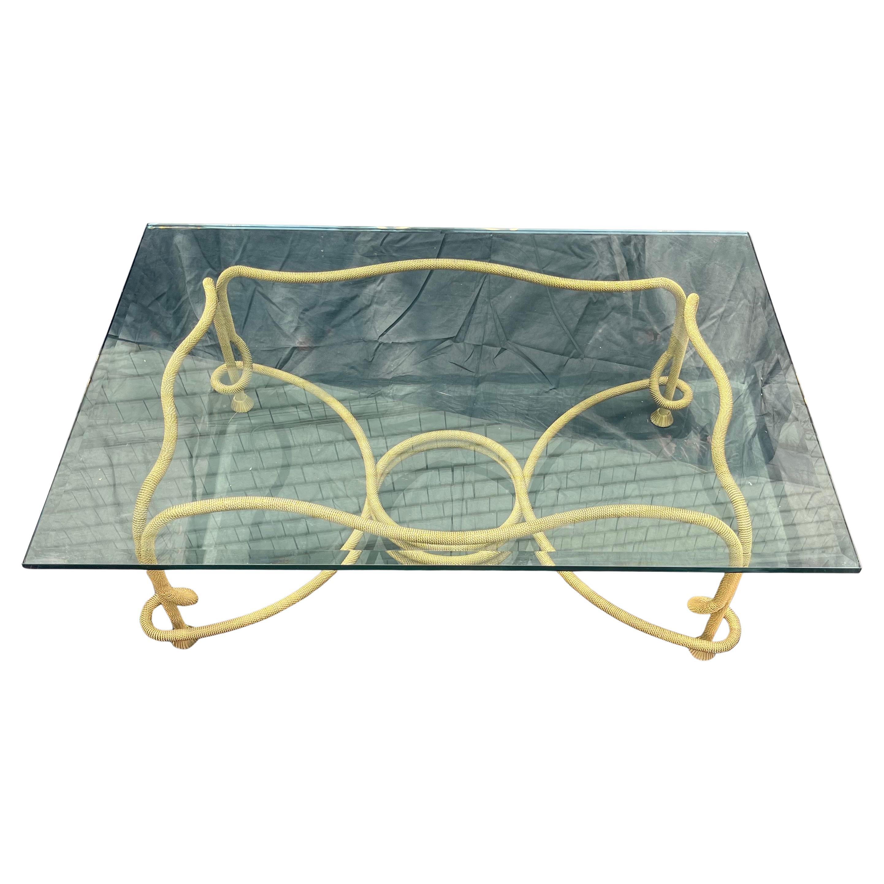 Belle Époque Wonderful Emilio Rey Spanish Gold Gilt Metal Beveled Glass Coffee Cocktail Table For Sale