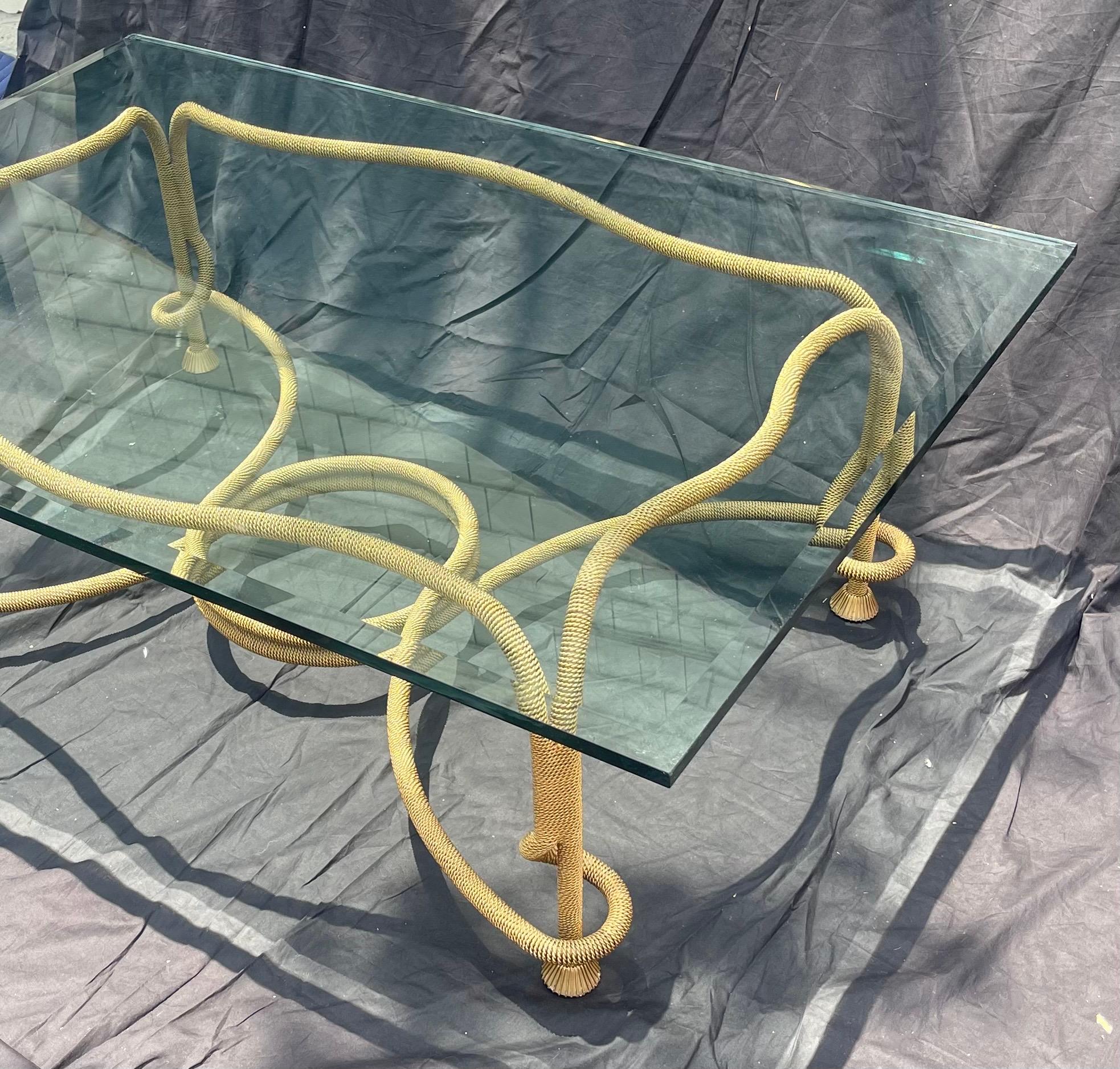 Wonderful Emilio Rey Spanish Gold Gilt Metal Beveled Glass Coffee Cocktail Table For Sale 1