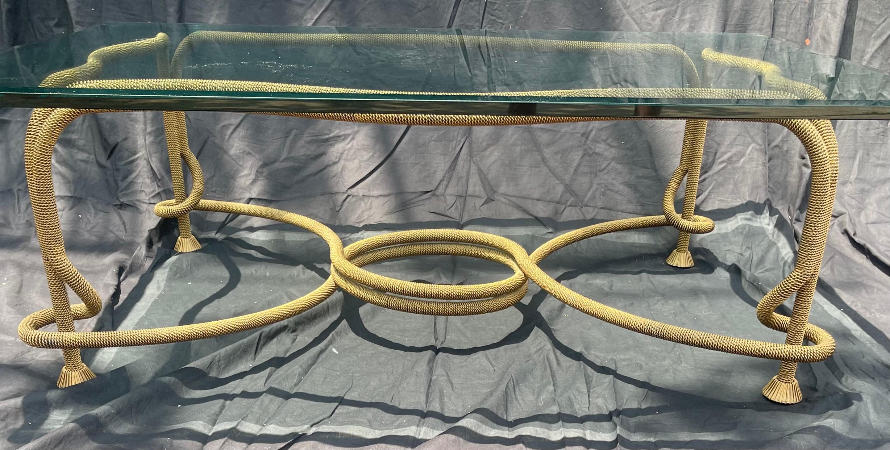 Wonderful Emilio Rey Spanish Gold Gilt Metal Beveled Glass Coffee Cocktail Table For Sale 2