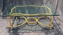 Wonderful Emilio Rey Spanish Gold Gilt Metal Beveled Glass Coffee Cocktail Table