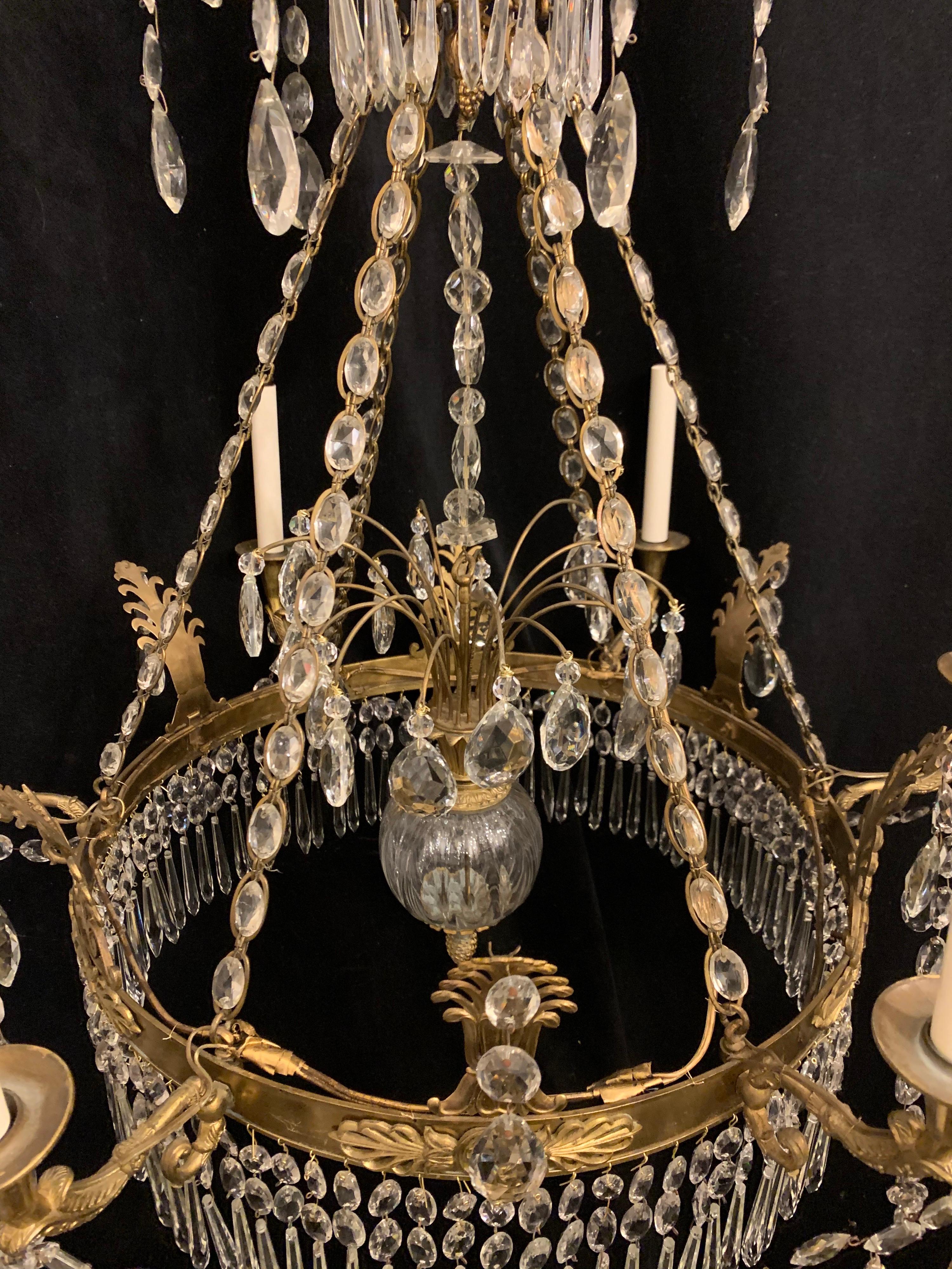Wunderschöner neoklassischer Empire-Kronleuchter aus Bronze und Kristall, Swag Regency, Baltic (Neoklassisch) im Angebot
