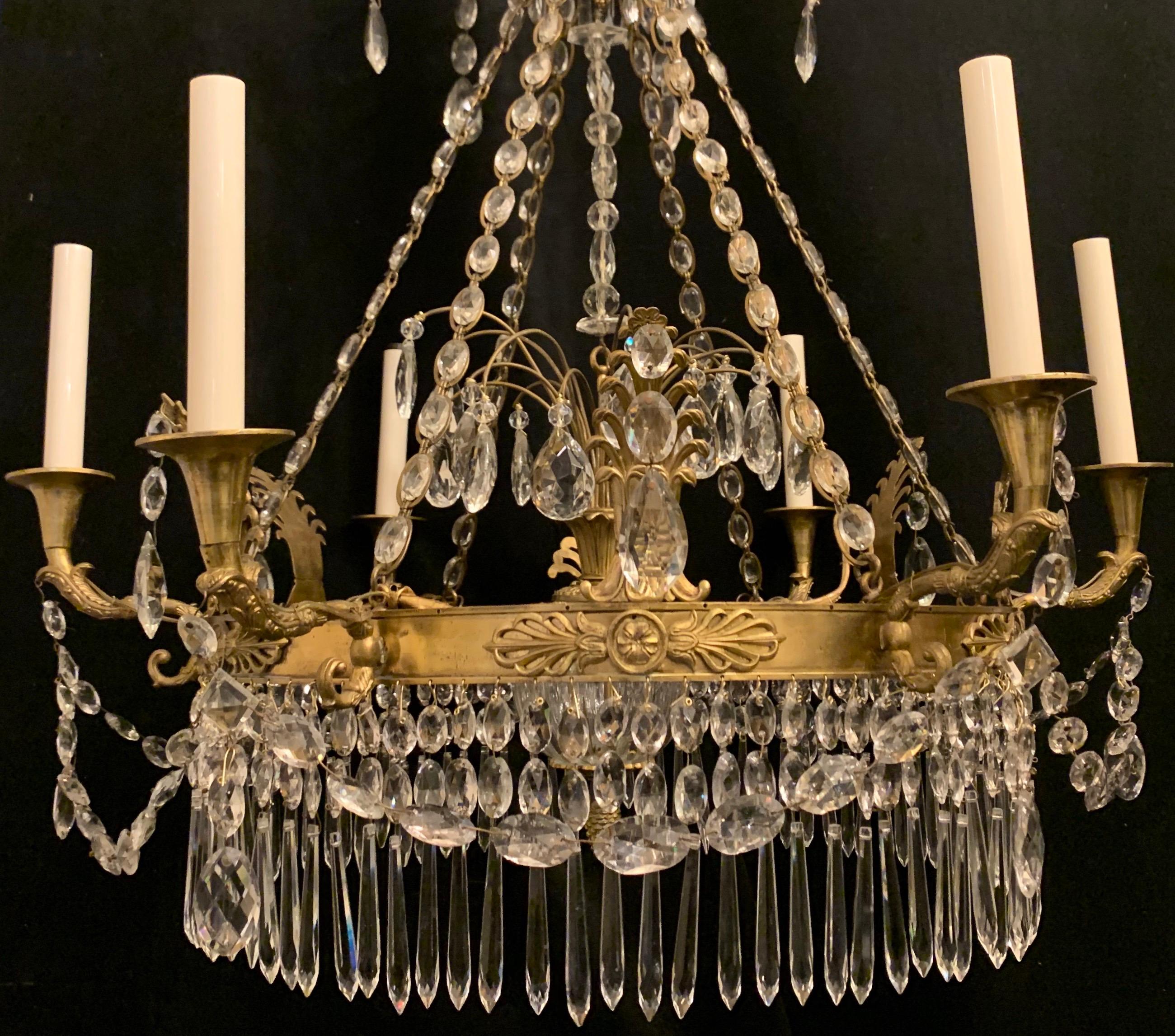 French Wonderful Empire Neoclassical Bronze Crystal Swag Regency Baltic Chandelier For Sale