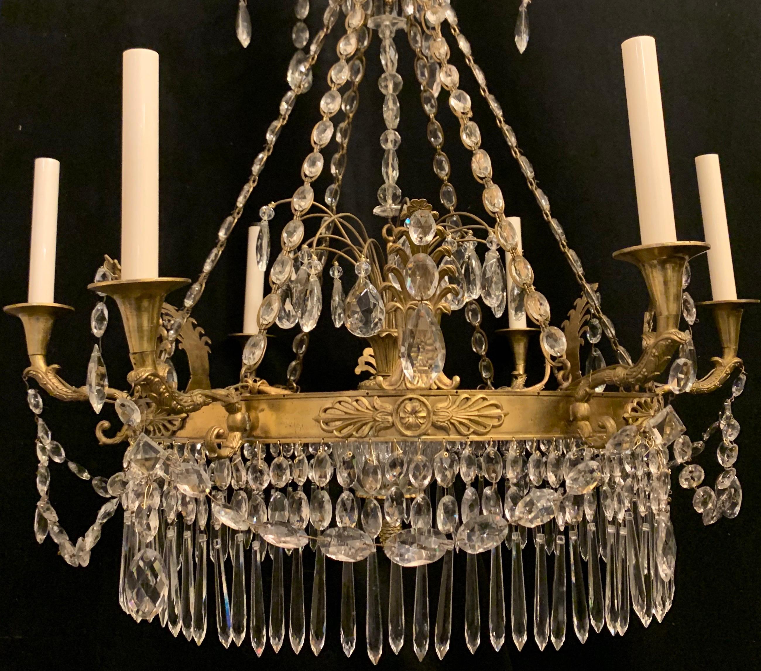 Wunderschöner neoklassischer Empire-Kronleuchter aus Bronze und Kristall, Swag Regency, Baltic (Französisch) im Angebot