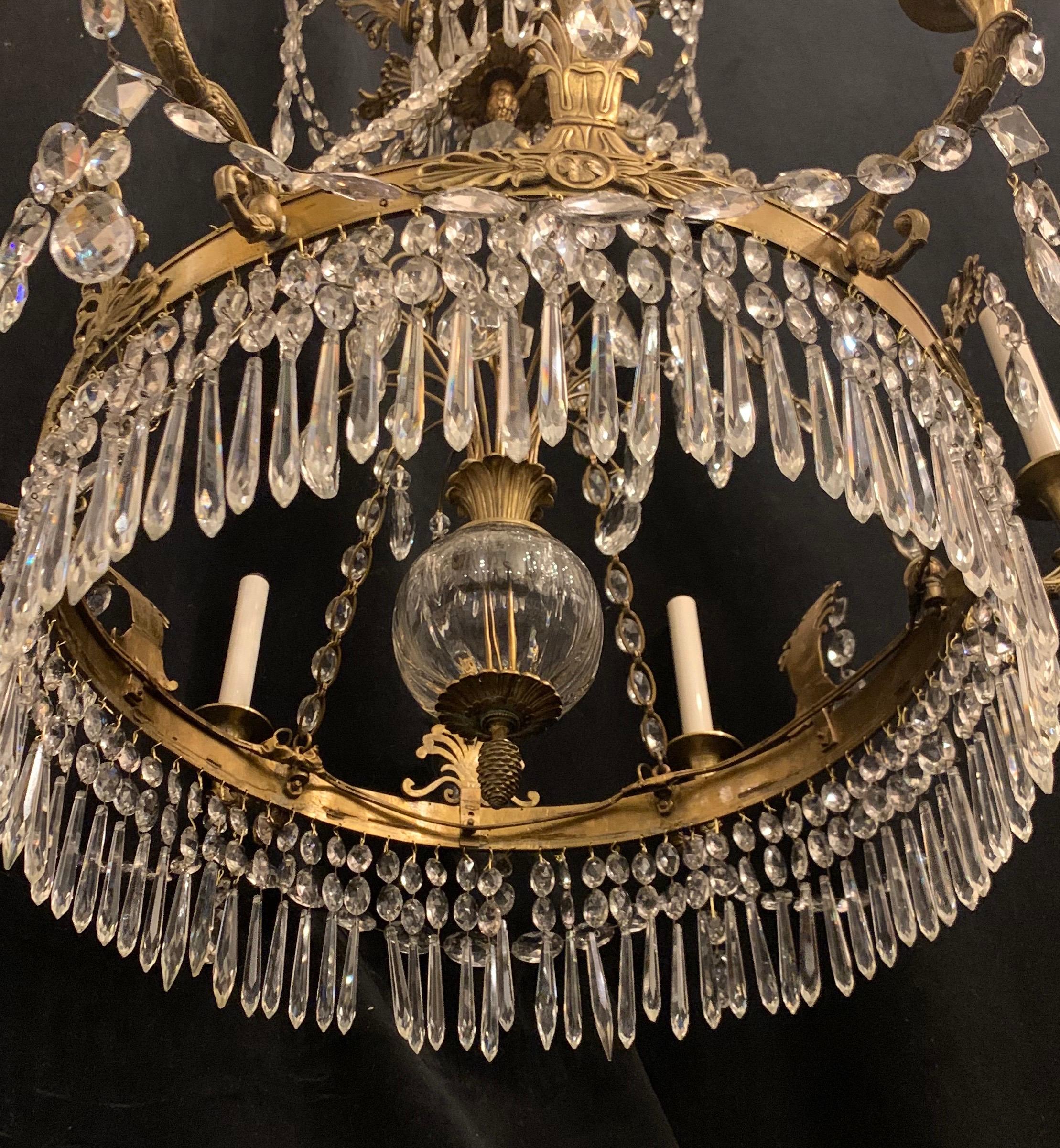 Wonderful Empire Neoclassical Bronze Crystal Swag Regency Baltic Chandelier In Good Condition For Sale In Roslyn, NY