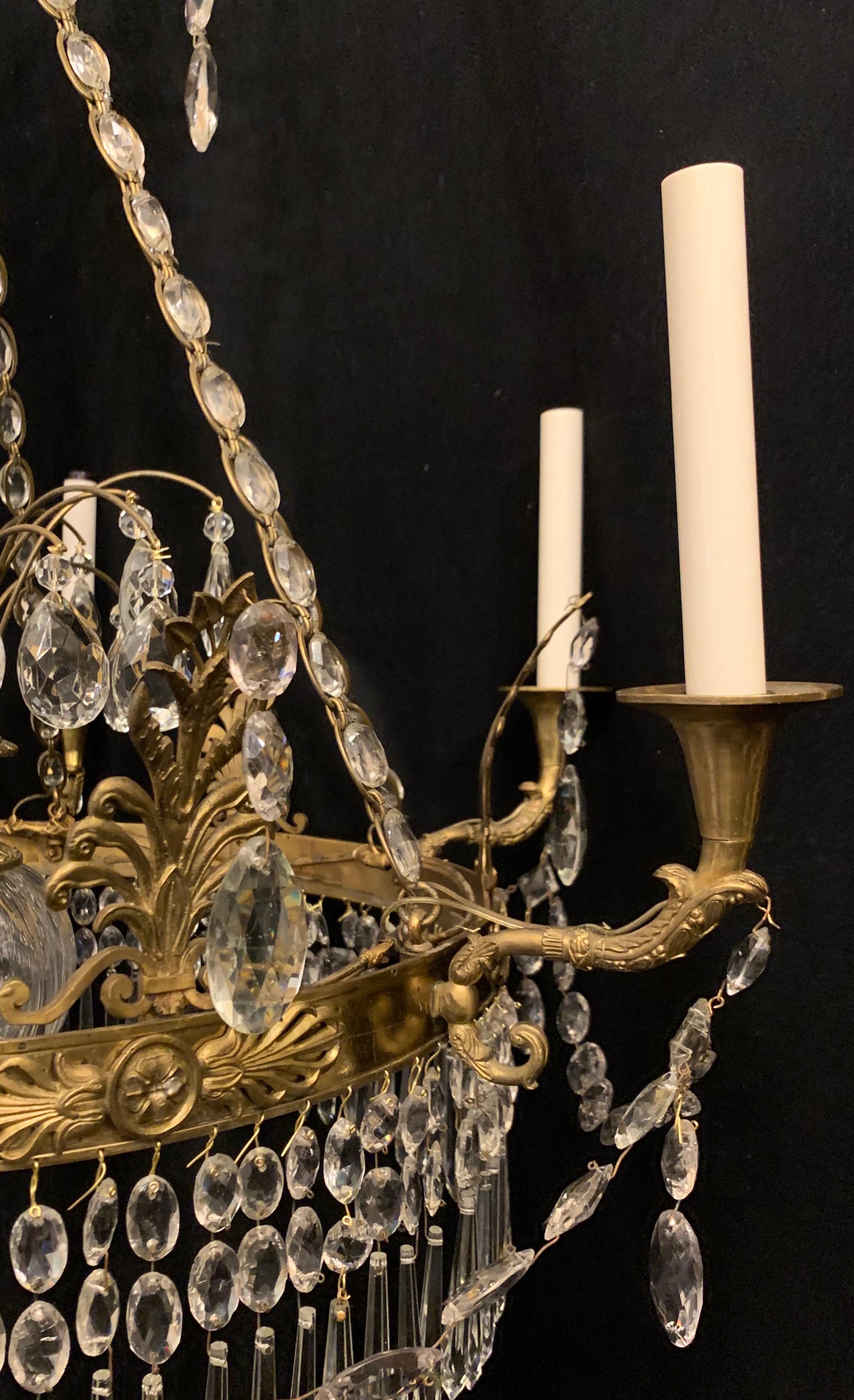 20th Century Wonderful Empire Neoclassical Bronze Crystal Swag Regency Baltic Chandelier For Sale