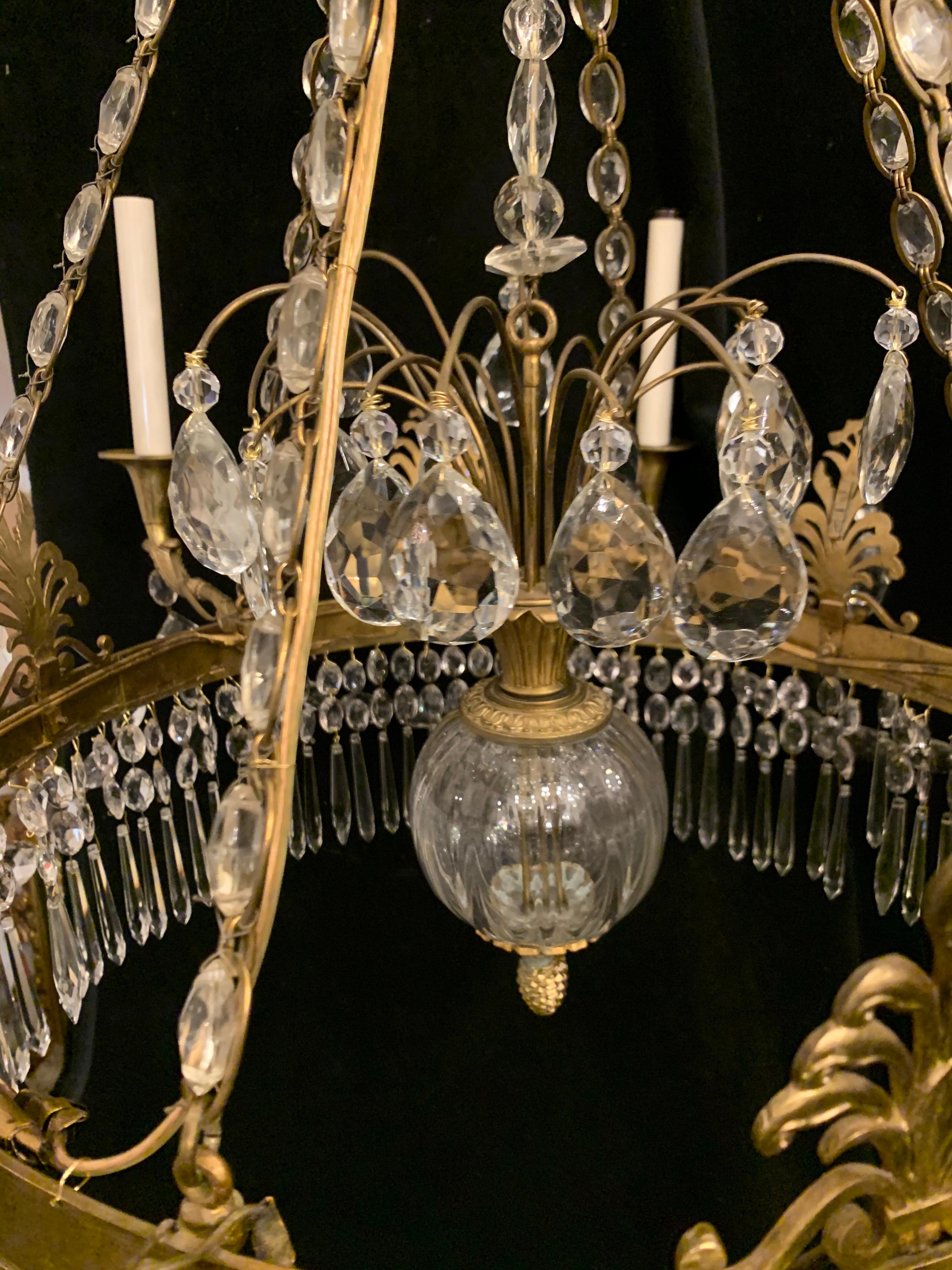 Wonderful Empire Neoclassical Bronze Crystal Swag Regency Baltic Chandelier For Sale 1
