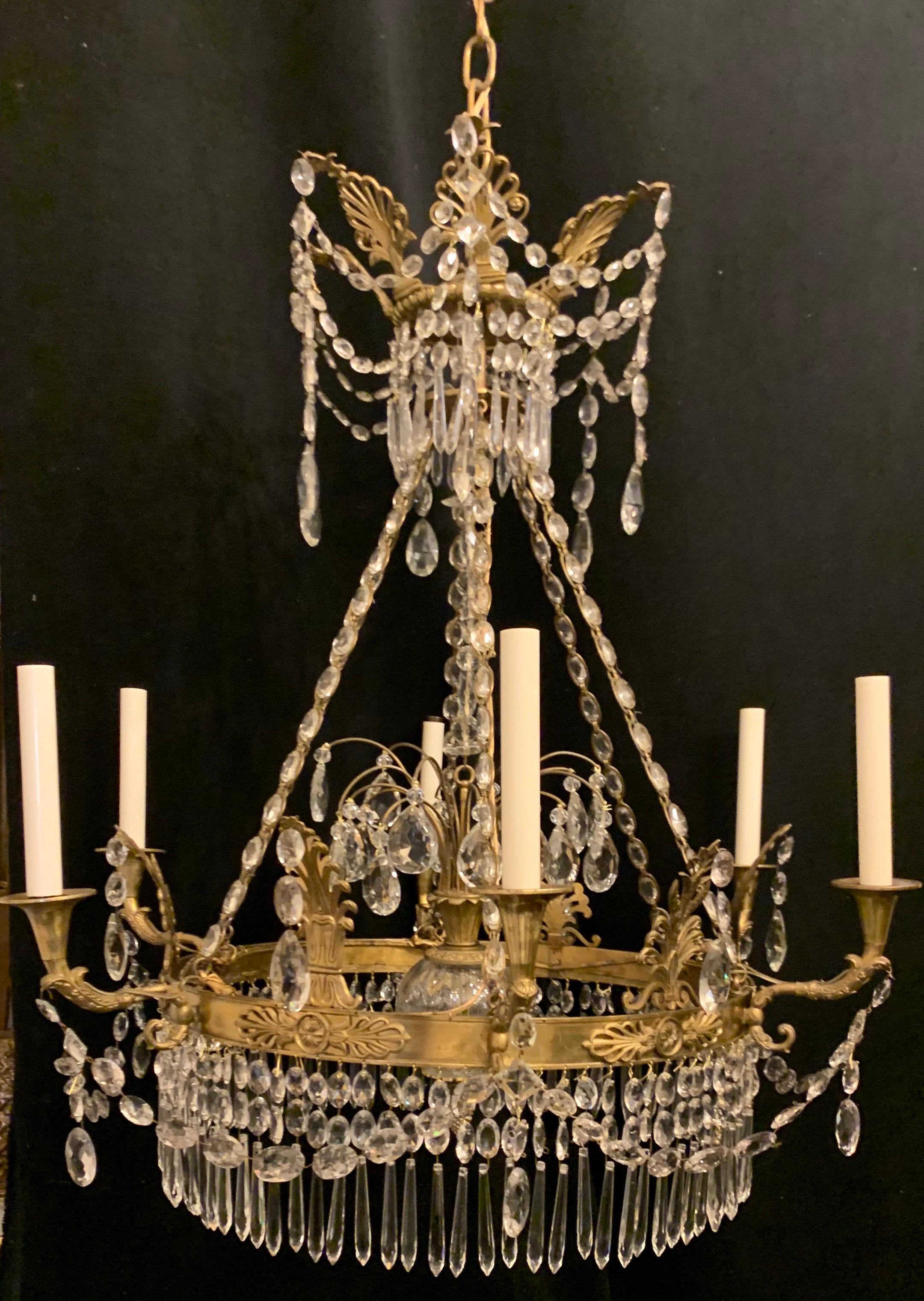 Wonderful Empire Neoclassical Bronze Crystal Swag Regency Baltic Chandelier For Sale 2