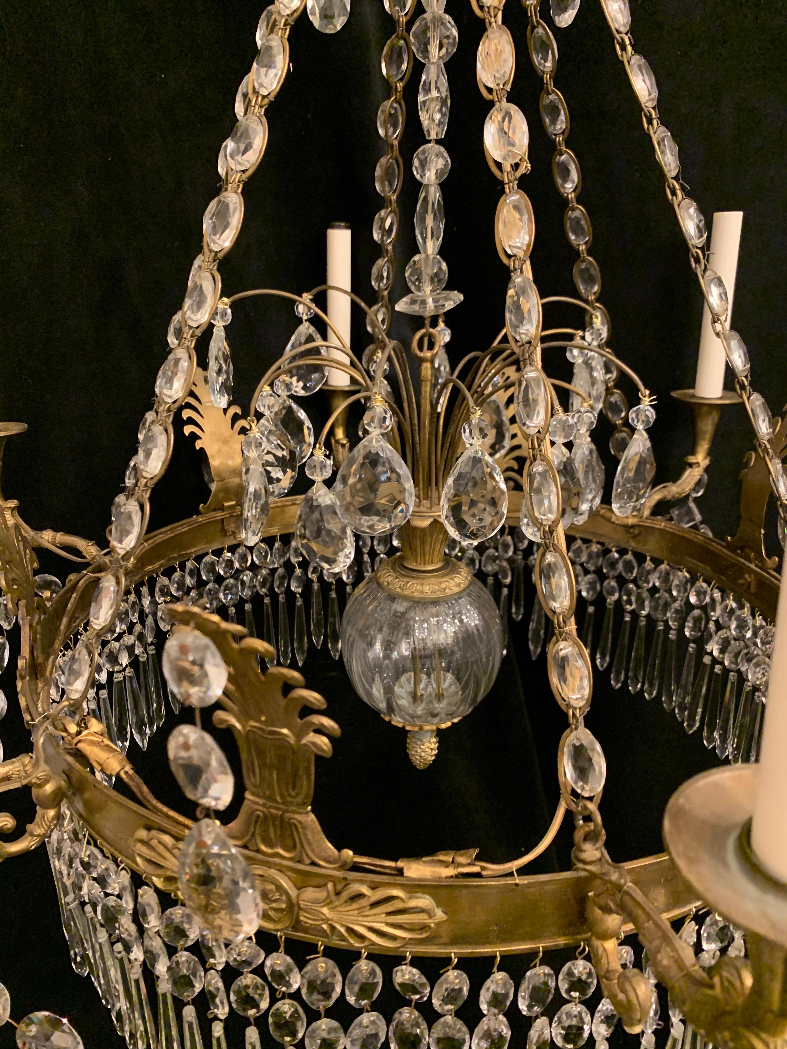 Wonderful Empire Neoclassical Bronze Crystal Swag Regency Baltic Chandelier For Sale 3