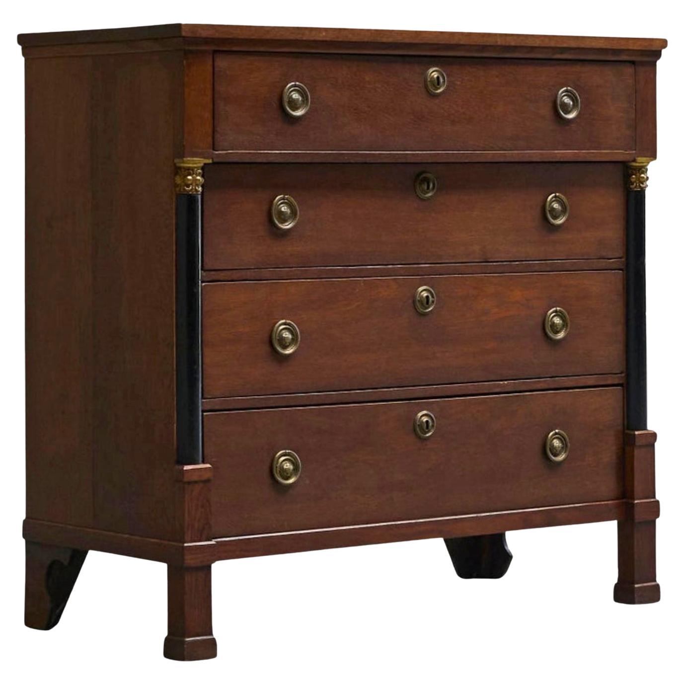 Wonderful Empire Style Chest of Drawers in Oak and Brass The Netherlands 1820s