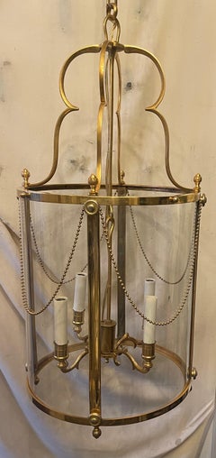 Wonderful English Regency Hansom Bronze 4 Light Lantern Chandelier Hall Fixture