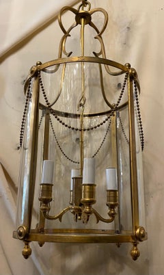 Wonderful English Regency Hansom Bronze 4 Light Lantern Chandelier Hall Fixture