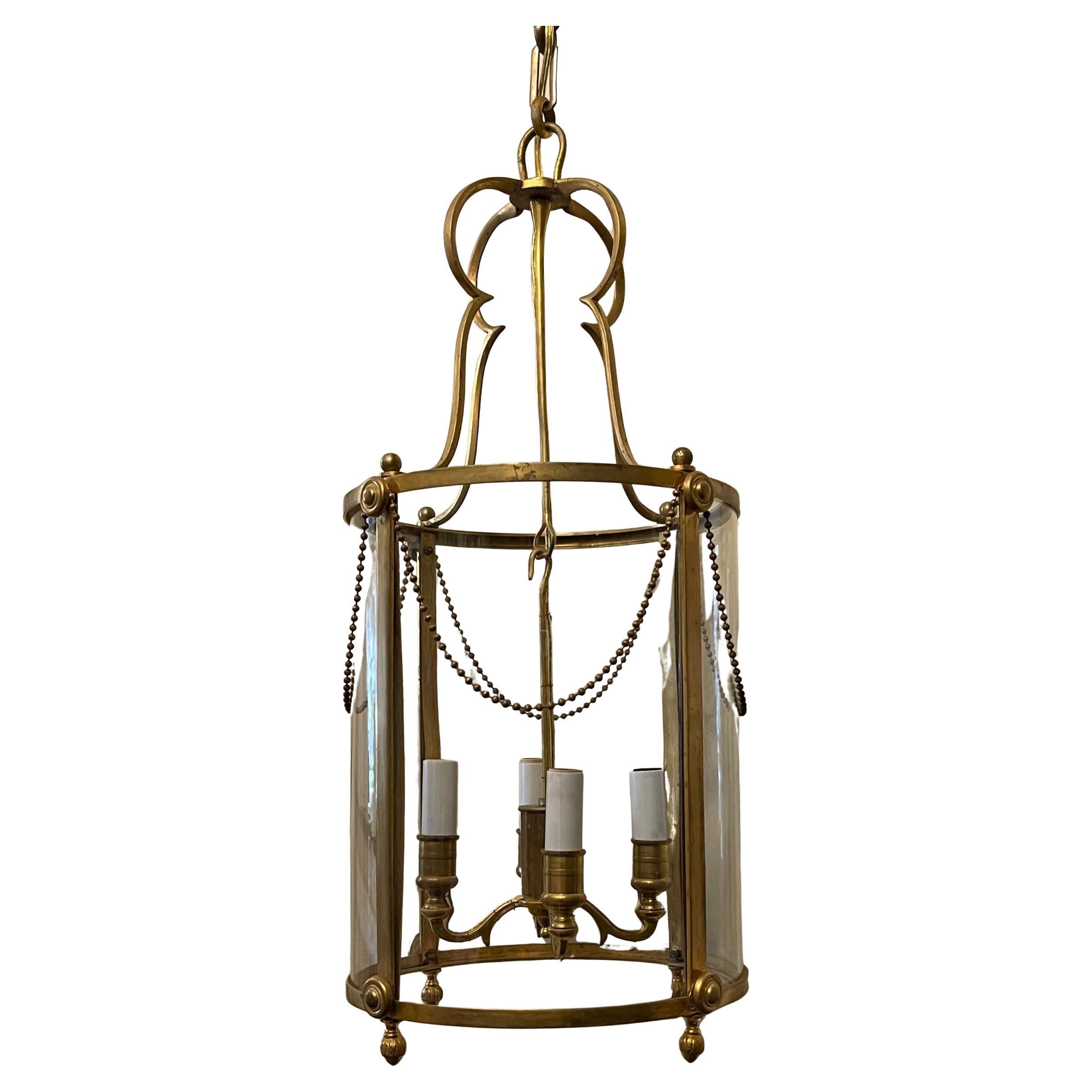Wonderful English Regency Hansom Bronze 4 Light Lantern Chandelier Hall Fixture