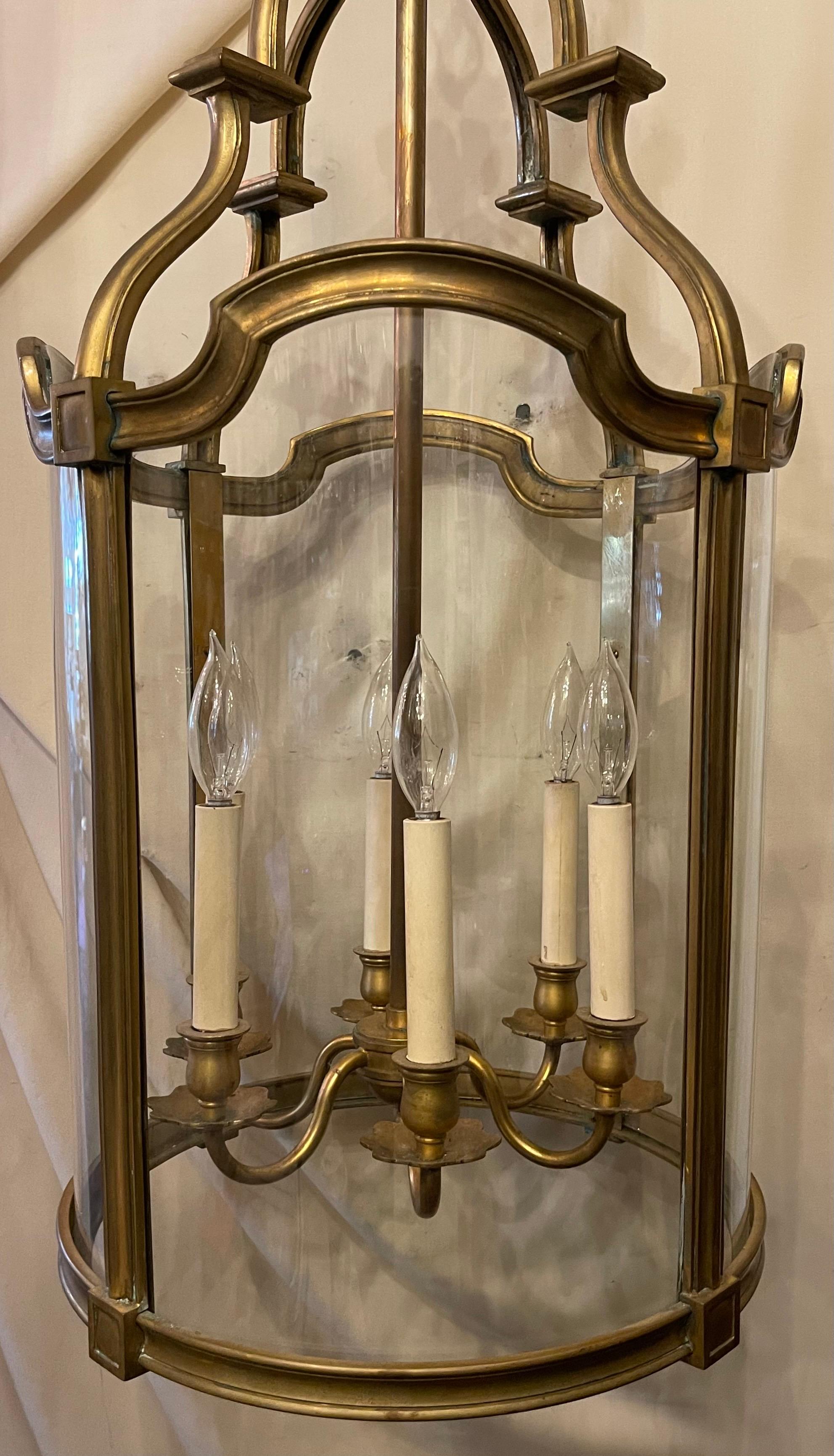 20th Century Wonderful English Regency Hansom Bronze Large 6 Light Lantern Chandelier Fixture For Sale