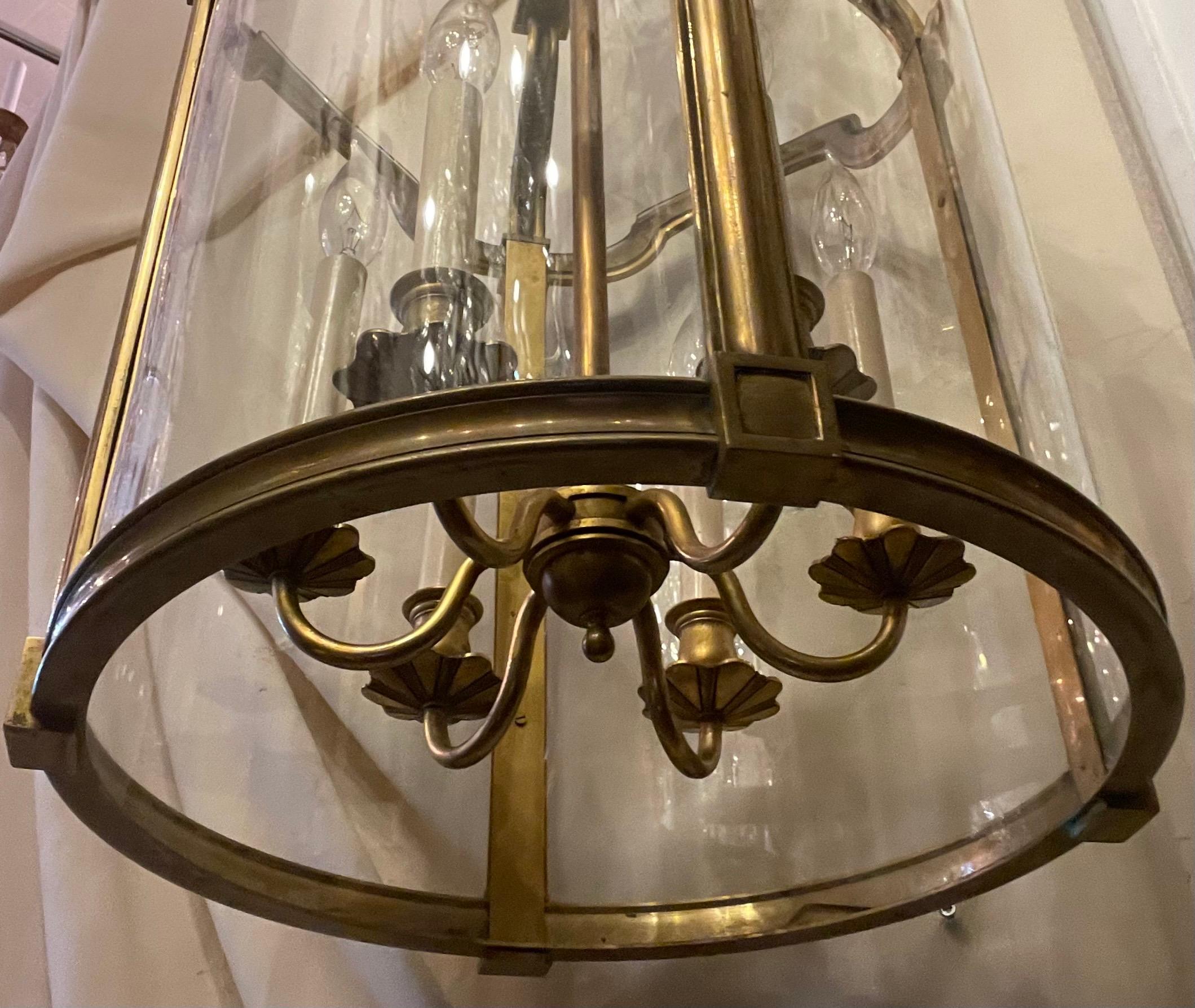 Wonderful English Regency Hansom Bronze Large 6 Light Lantern Chandelier Fixture For Sale 1