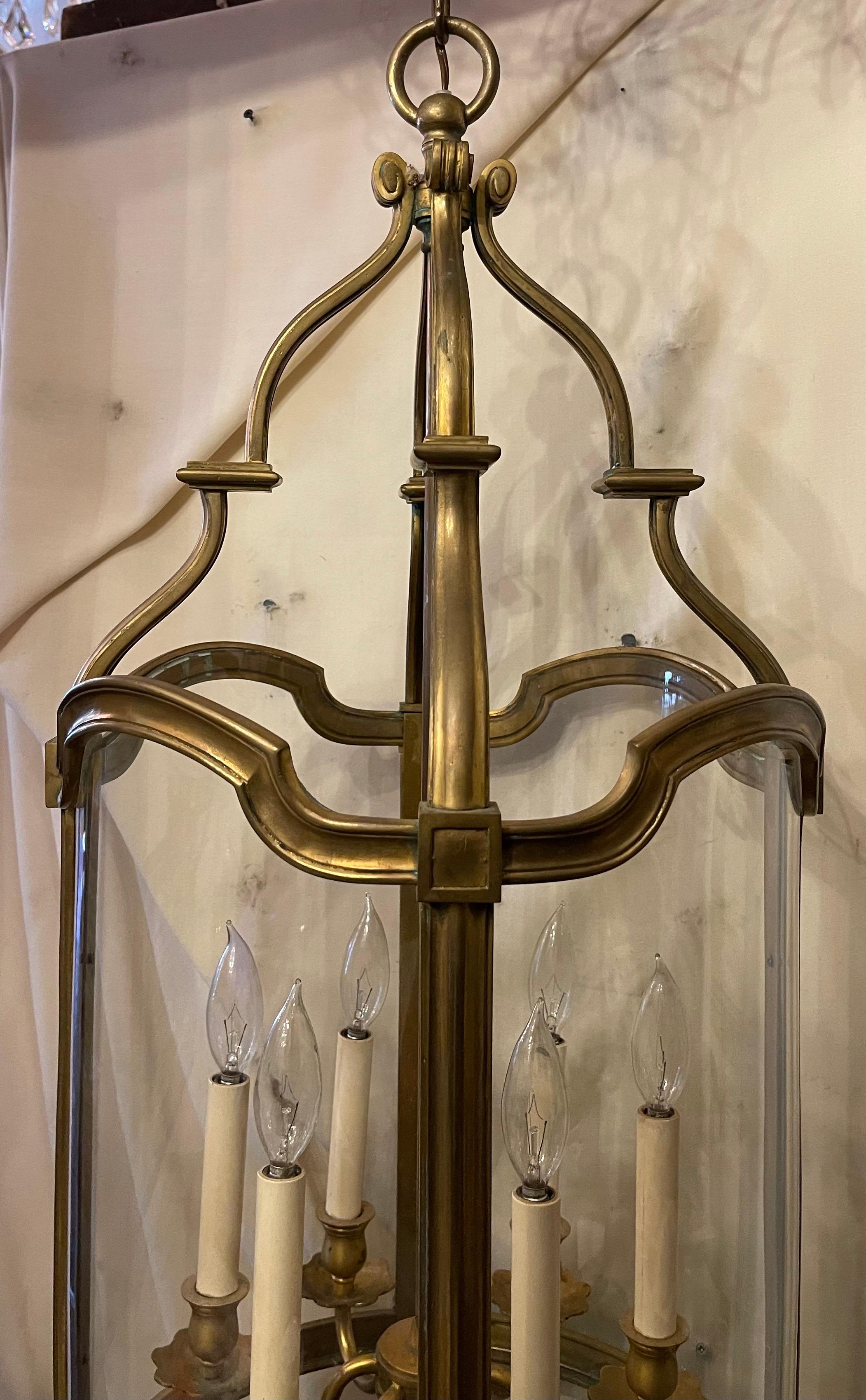 Wonderful English Regency Hansom Bronze Large 6 Light Lantern Chandelier Fixture For Sale 2