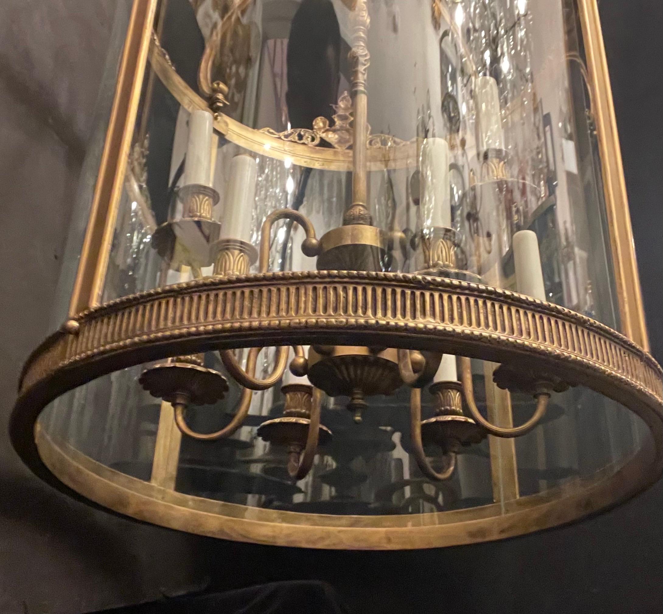 Belle Époque Wonderful English Regency Hansom Bronze Large 9 Light Lantern Chandelier Fixture