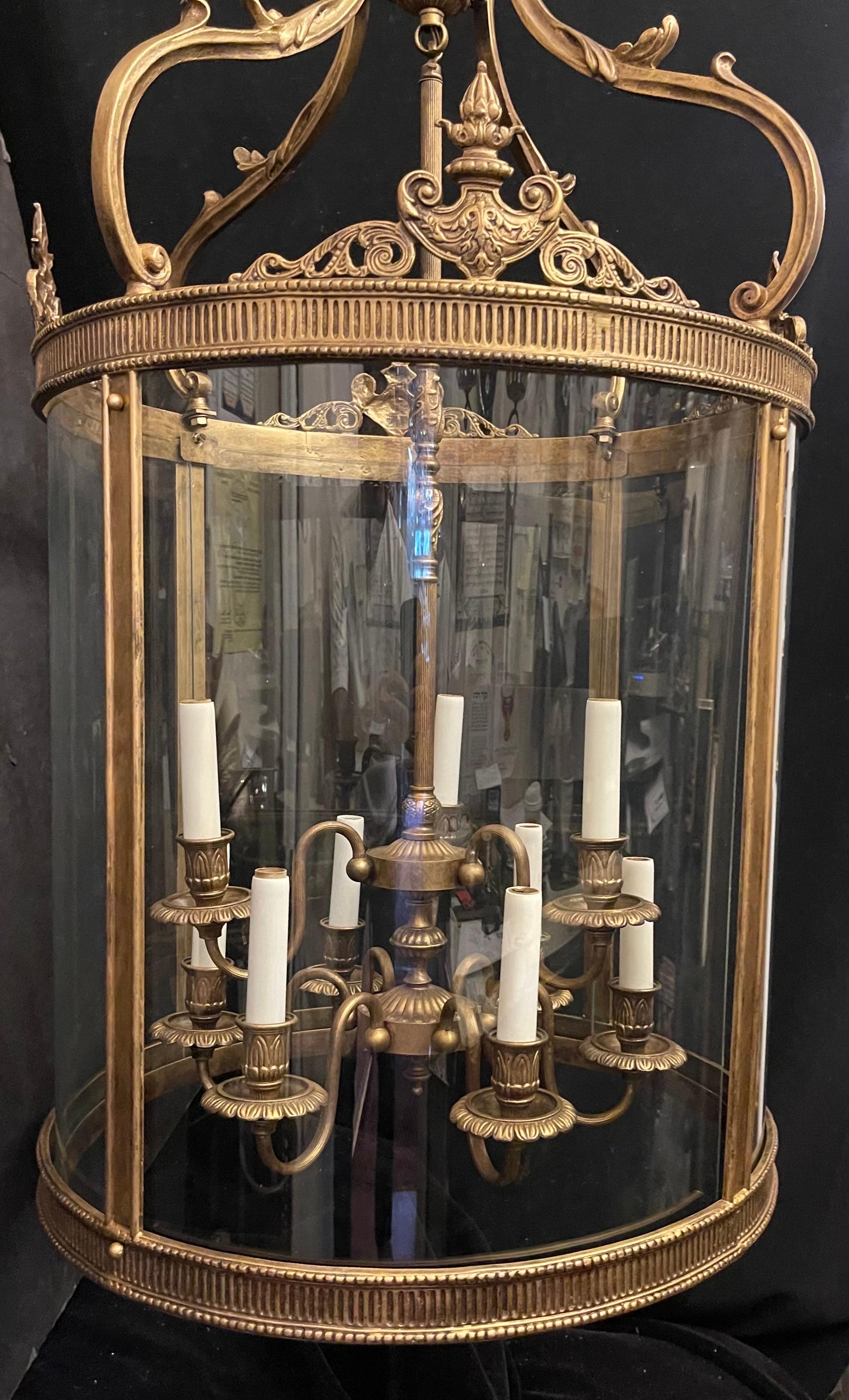 Gilt Wonderful English Regency Hansom Bronze Large 9 Light Lantern Chandelier Fixture