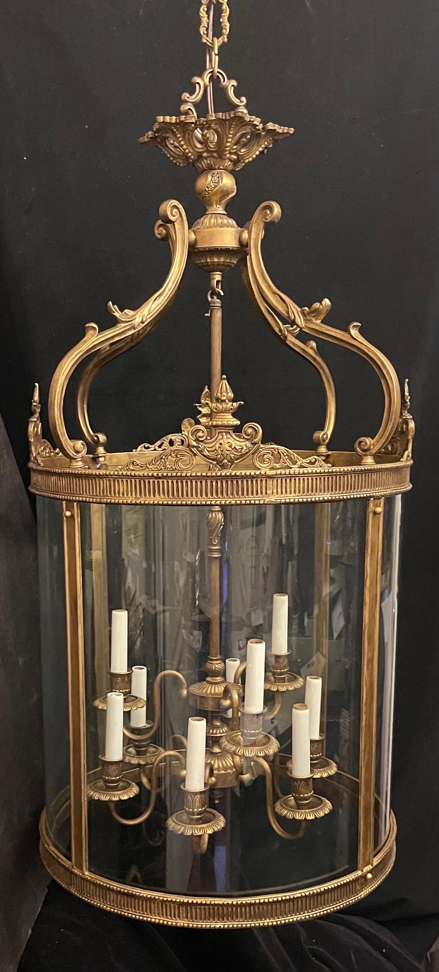 Brass Wonderful English Regency Hansom Bronze Large 9 Light Lantern Chandelier Fixture