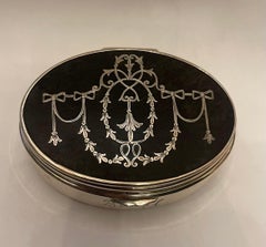 Wonderful English Sterling Silver Tortoise Shell Pique Jewelry Trinket Oval Box