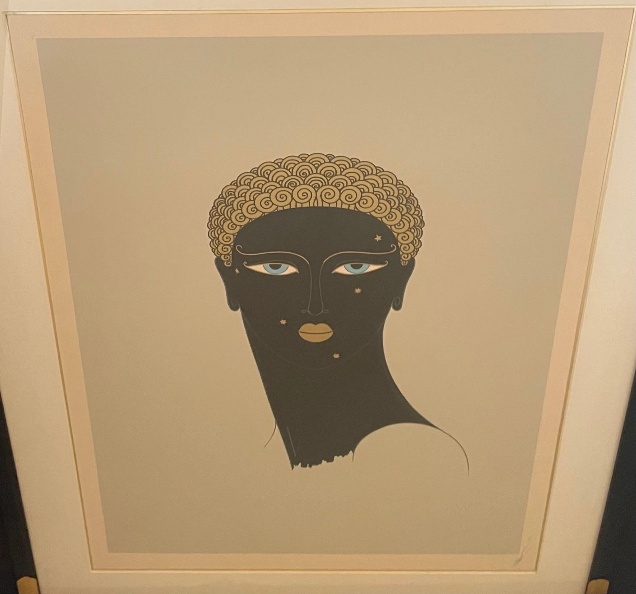 Wunderbare ERTE Königin von Sheba Farbe Serigraphie Art Deco weibliche Porträt signiert im Zustand „Gut“ im Angebot in Roslyn, NY