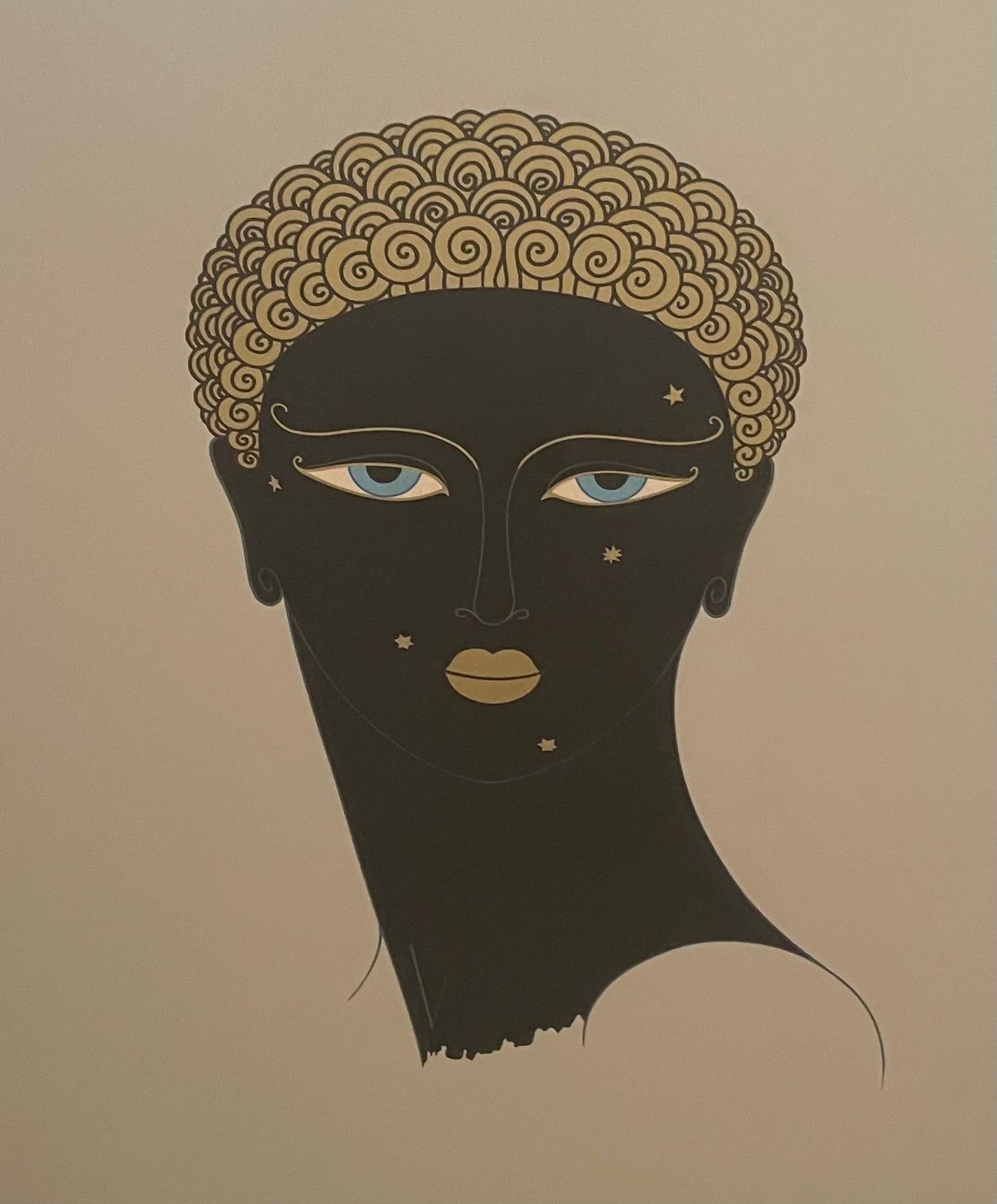 Wunderbare ERTE Königin von Sheba Farbe Serigraphie Art Deco weibliche Porträt signiert (20. Jahrhundert) im Angebot