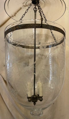 Wonderful Etched Glass Leaves Grape Vine Bell Jar Lantern Brass Vaughan Fixture