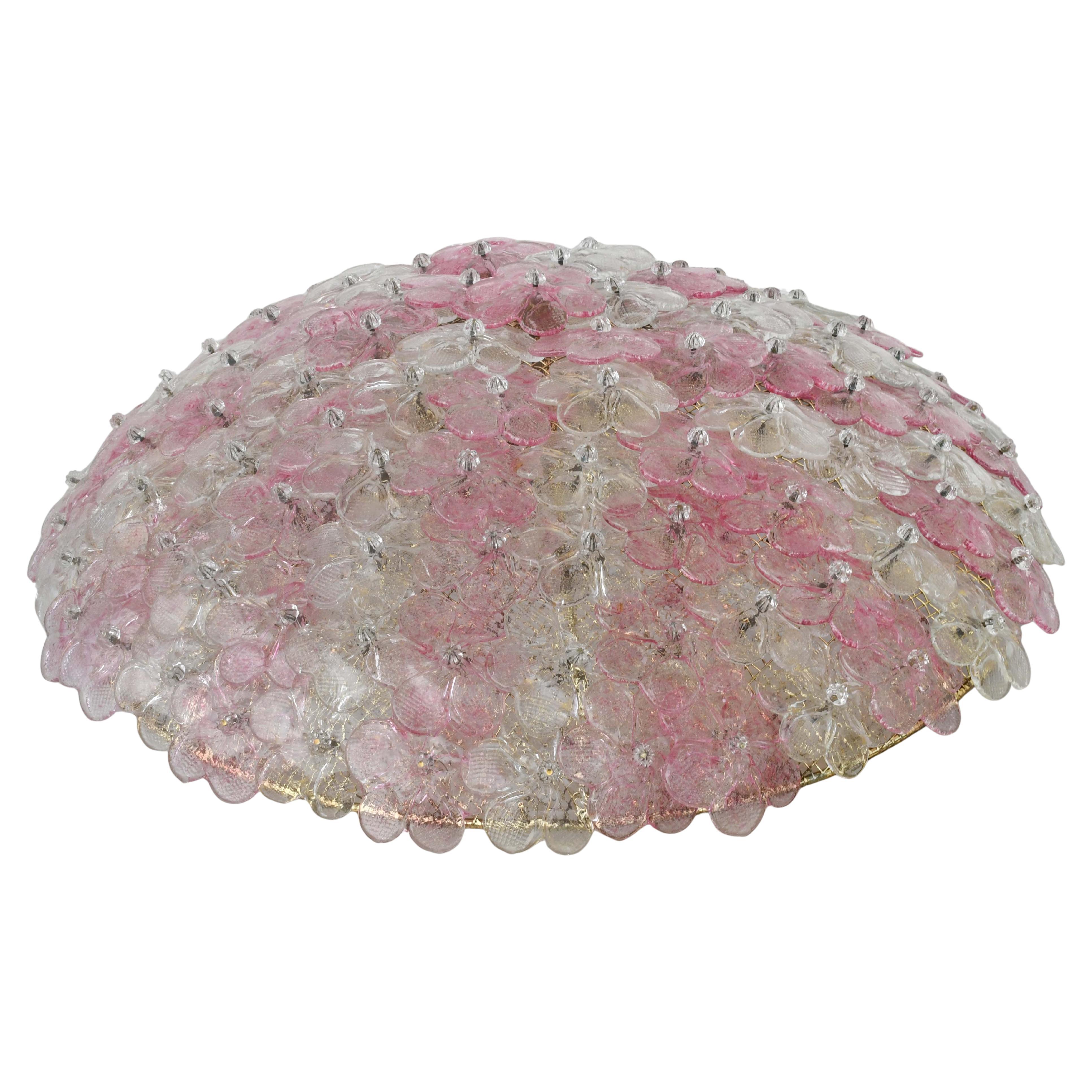 Wonderful Extra Large Size Pink Murano Glass Ceiling Light Flower by Seguso For Sale