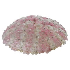 Wonderful Extra Large Size Pink Murano Glass Ceiling Light Flower by Seguso