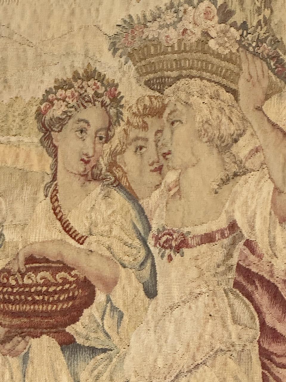 Wonderful extremely fine antique silk french Beauvais tapestry «Flower Harvest» For Sale 3