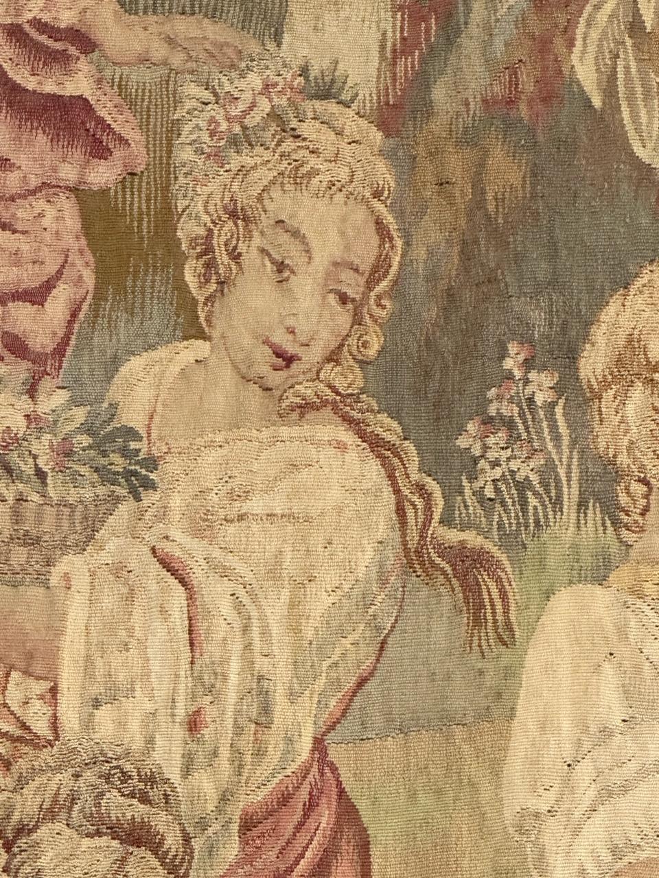 Wonderful extremely fine antique silk french Beauvais tapestry «Flower Harvest» For Sale 4