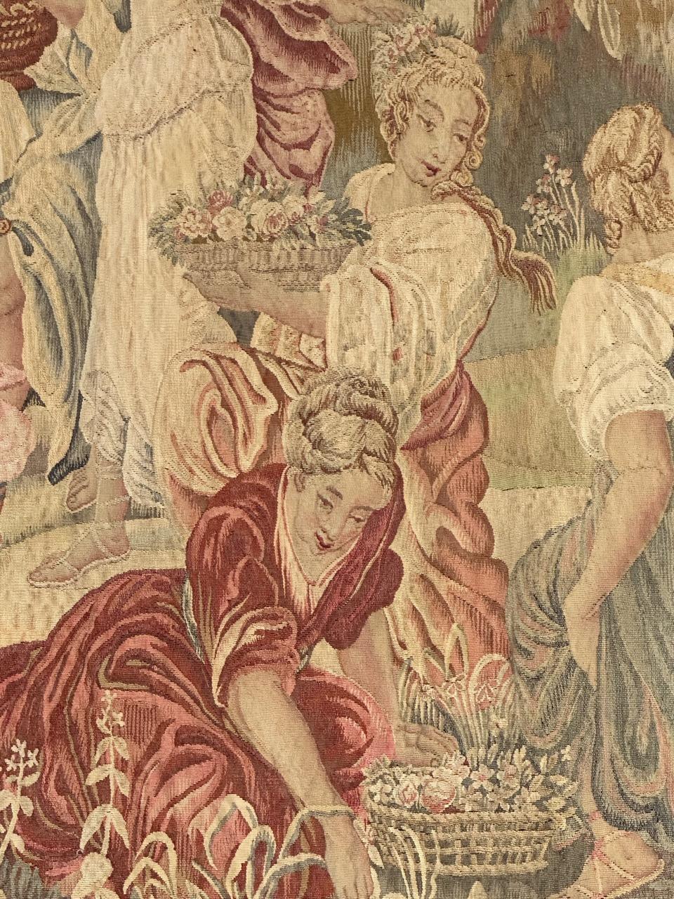 Wonderful extremely fine antique silk french Beauvais tapestry «Flower Harvest» For Sale 5
