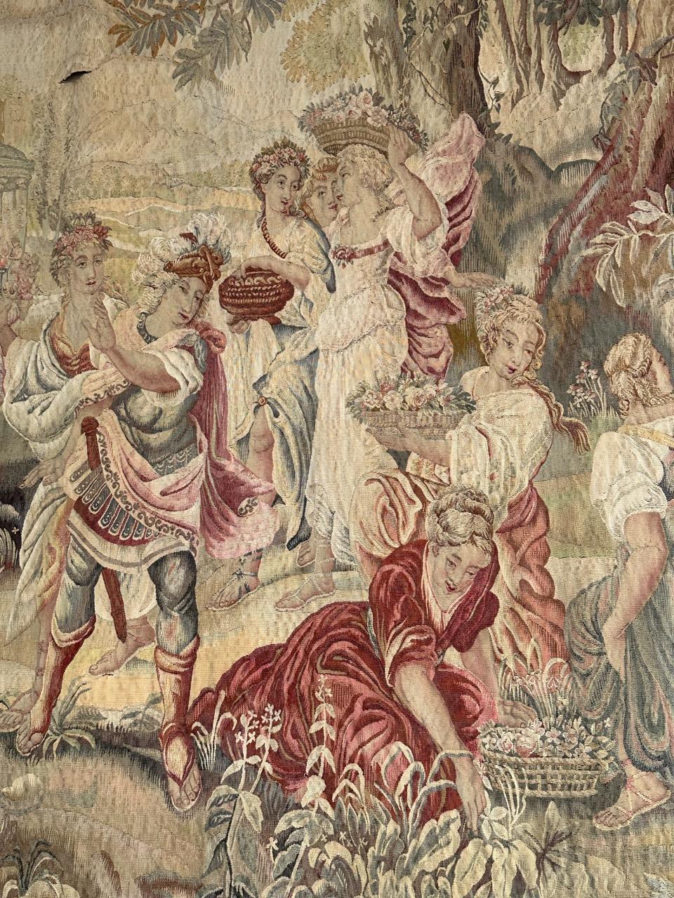 Wonderful extremely fine antique silk french Beauvais tapestry «Flower Harvest» For Sale 10