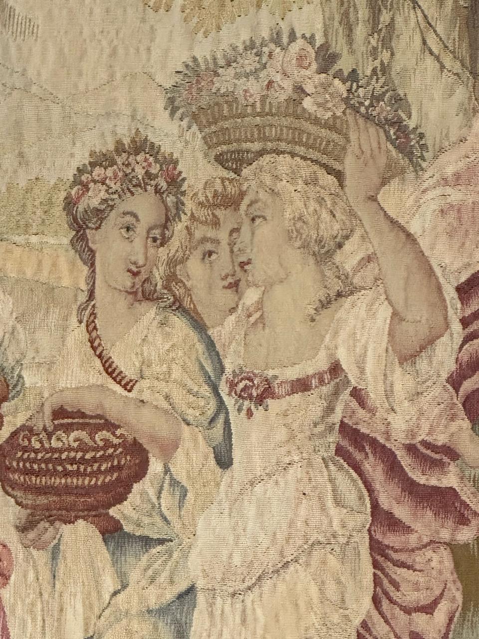 Hand-Woven Wonderful extremely fine antique silk french Beauvais tapestry «Flower Harvest» For Sale