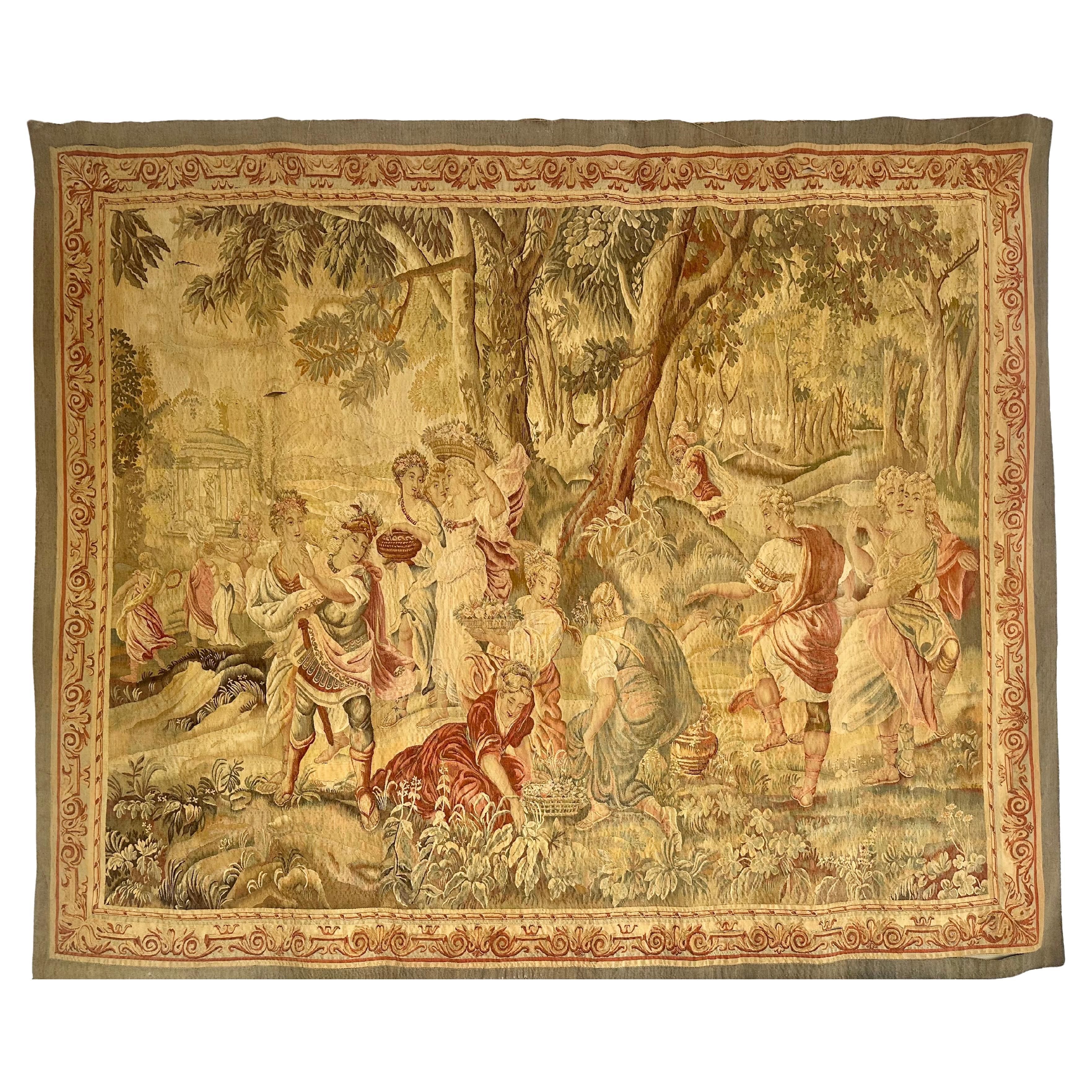 Meraviglioso arazzo in seta francese di Beauvais, estremamente raffinato, "Raccolta di fiori".